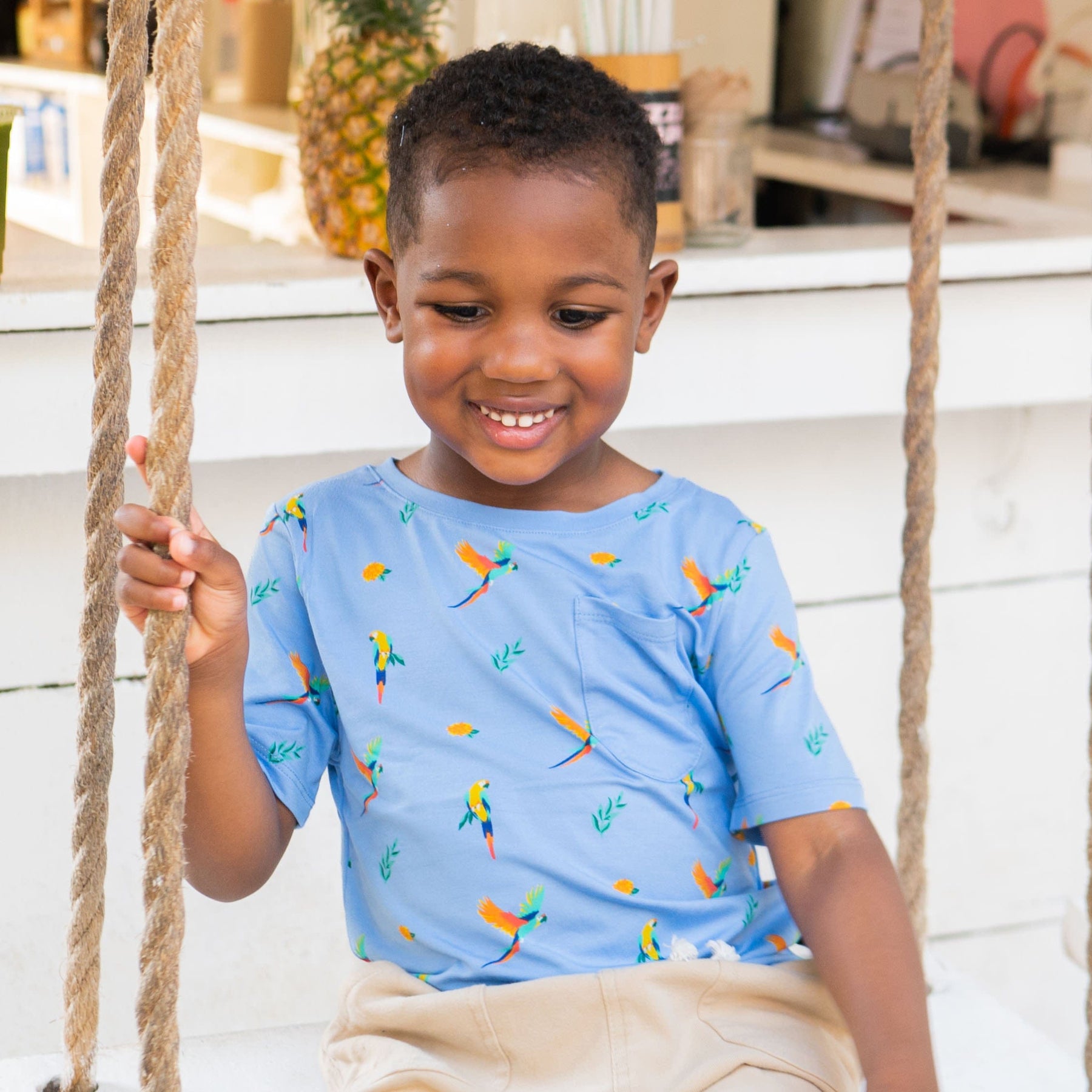 Kyte Baby Short Sleeve Toddler Unisex Tee Toddler Crew Neck Tee in Macaw