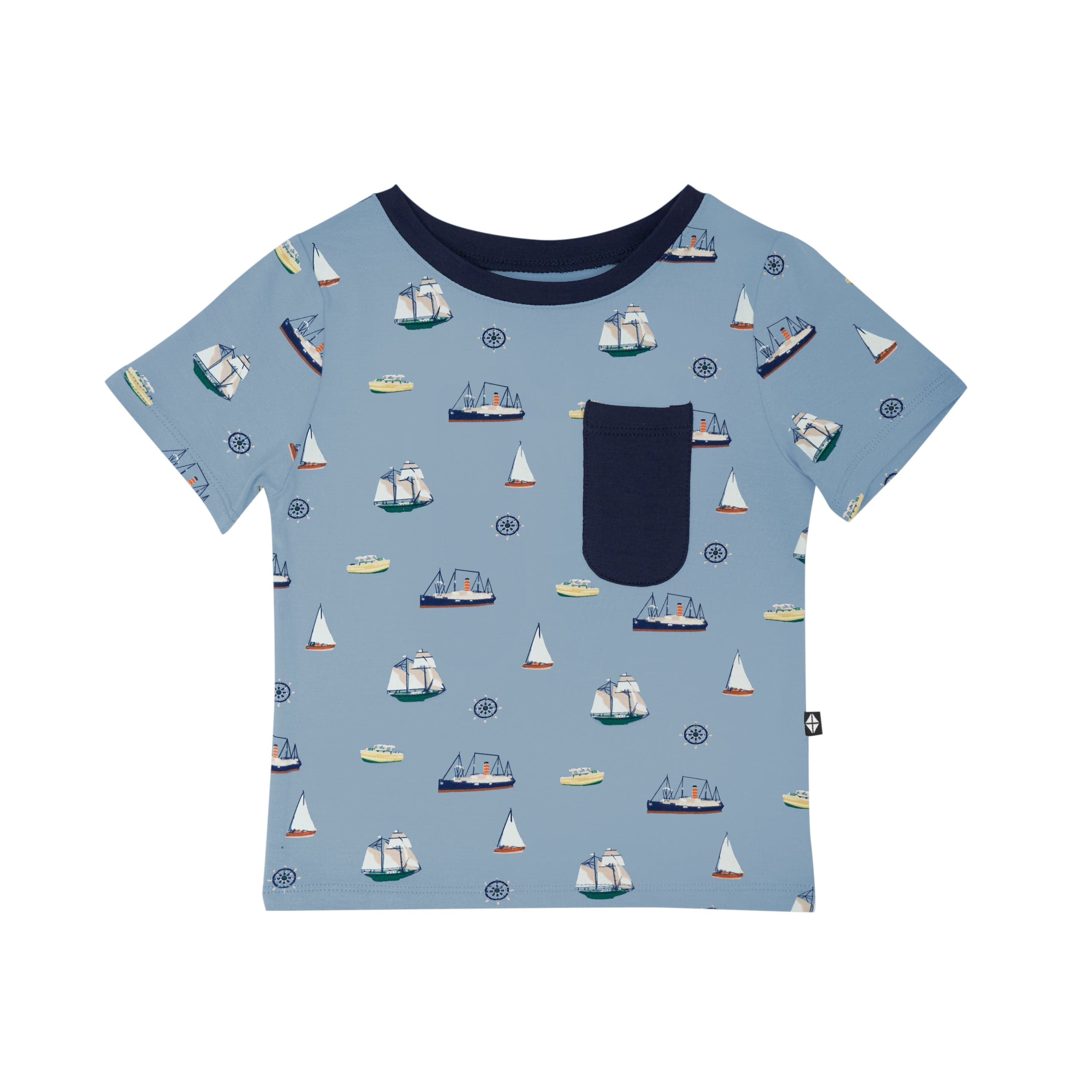 Kyte Baby Short Sleeve Toddler Unisex Tee Toddler Crew Neck Tee in Vintage Boats