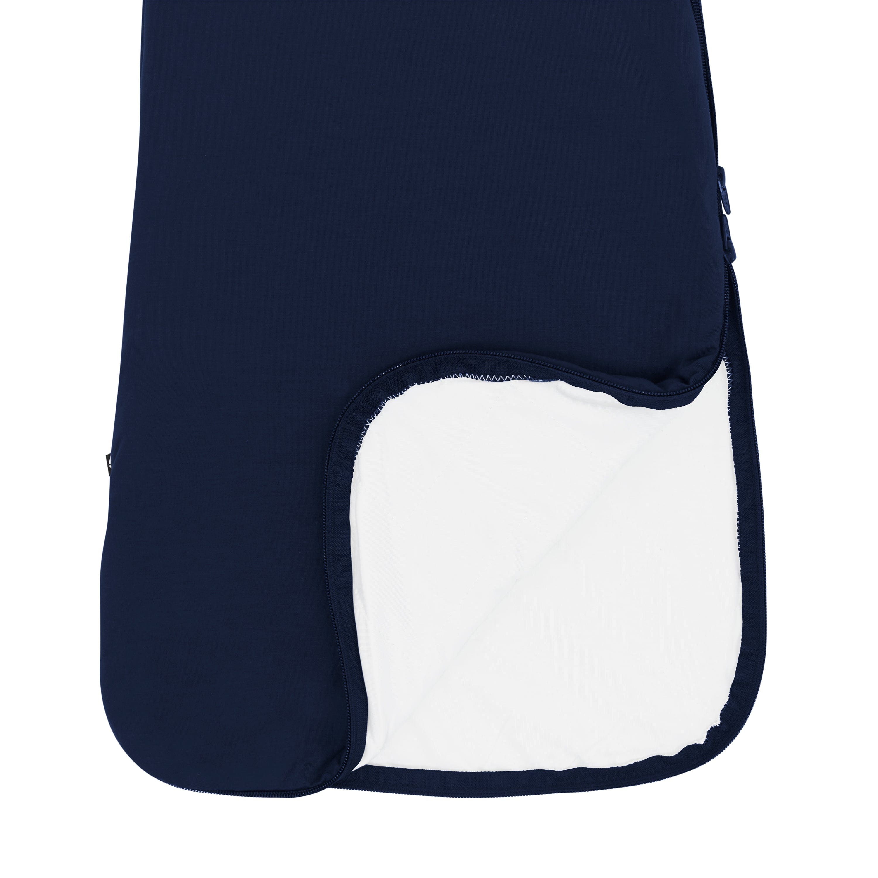 Close up of unzipped double zipper on the Sleep Bag in Navy 1.0