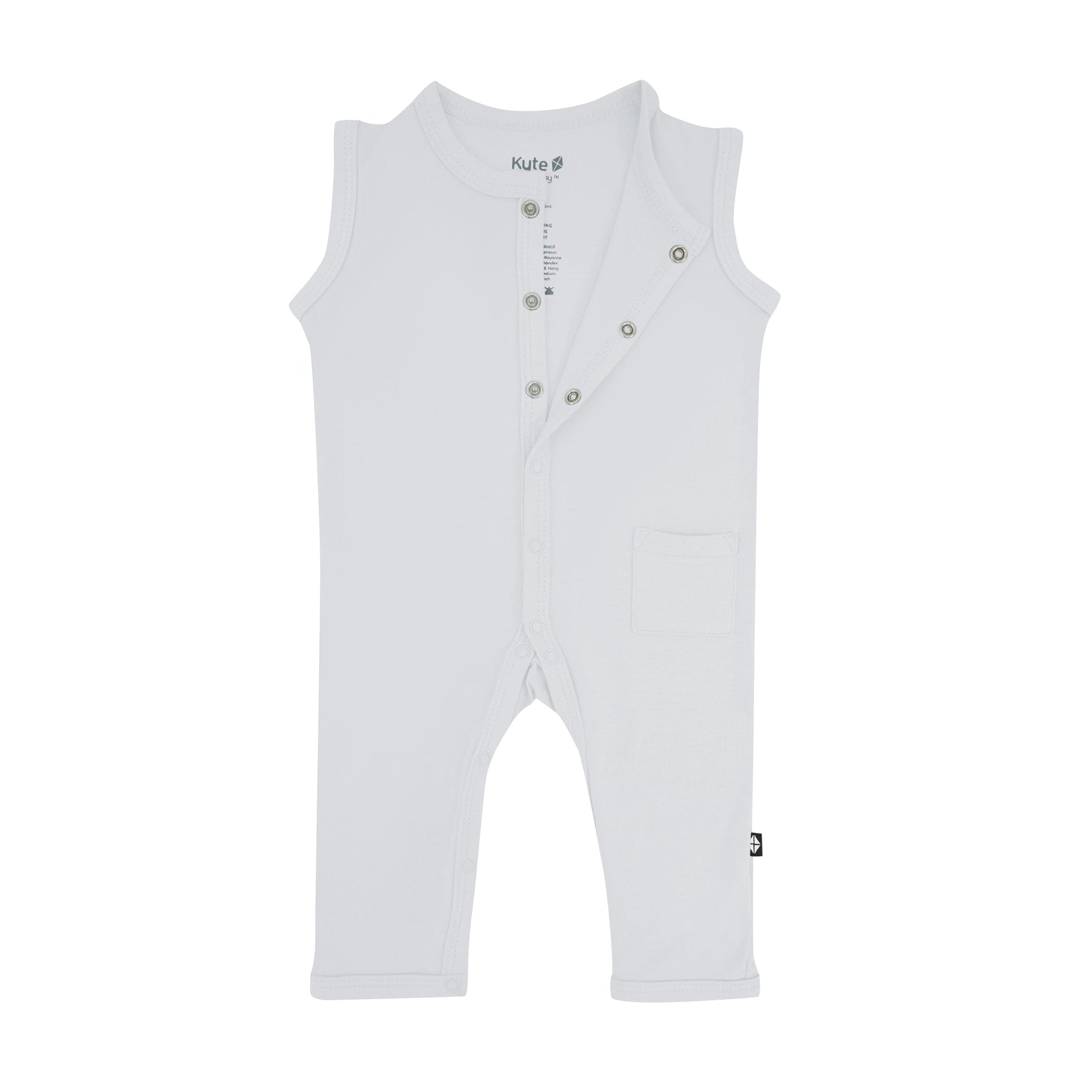 Kyte Baby Sleeveless Romper in Storm with snap closure