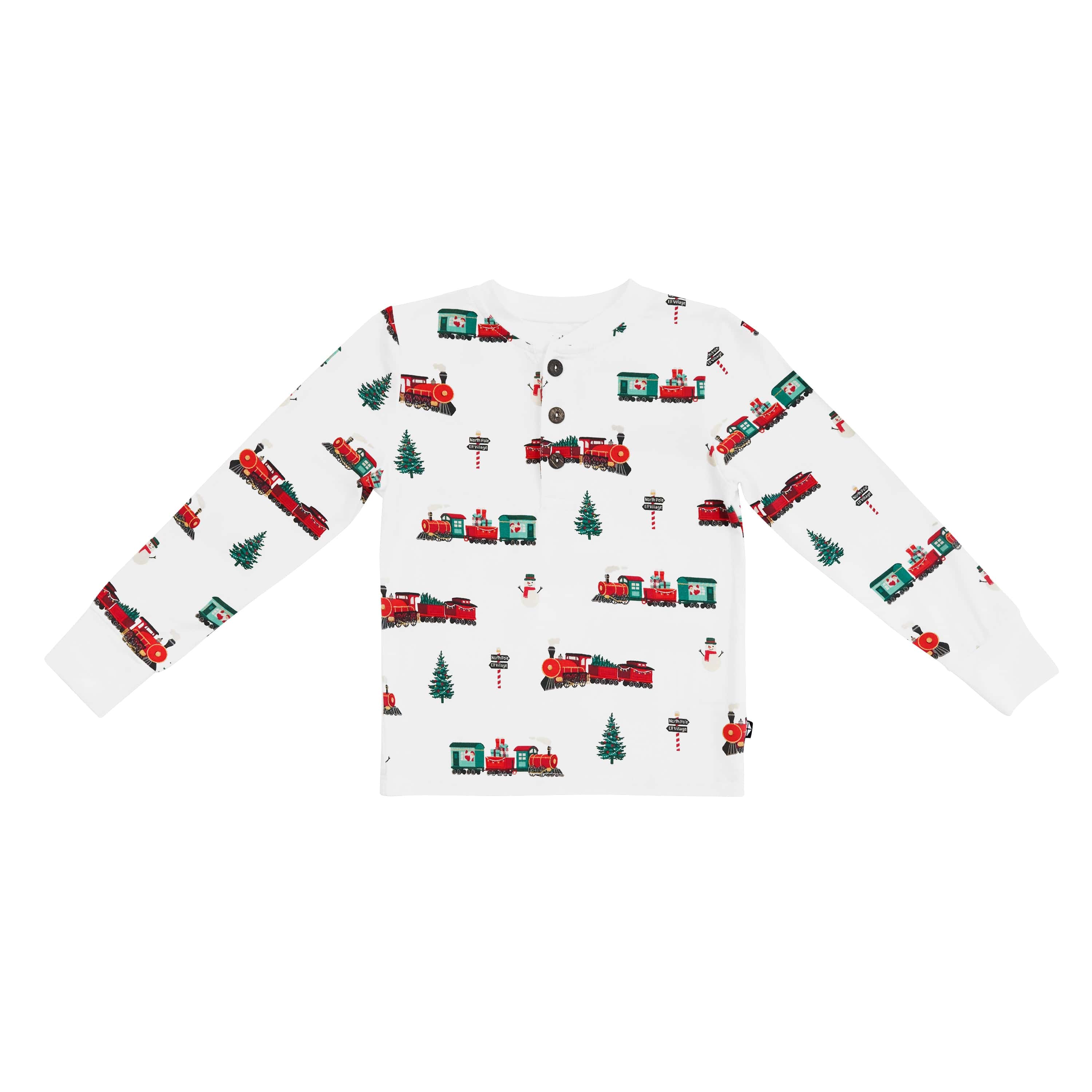 Kyte Baby Toddler Henley Tee Long Sleeve Toddler Henley Tee in Holiday Train