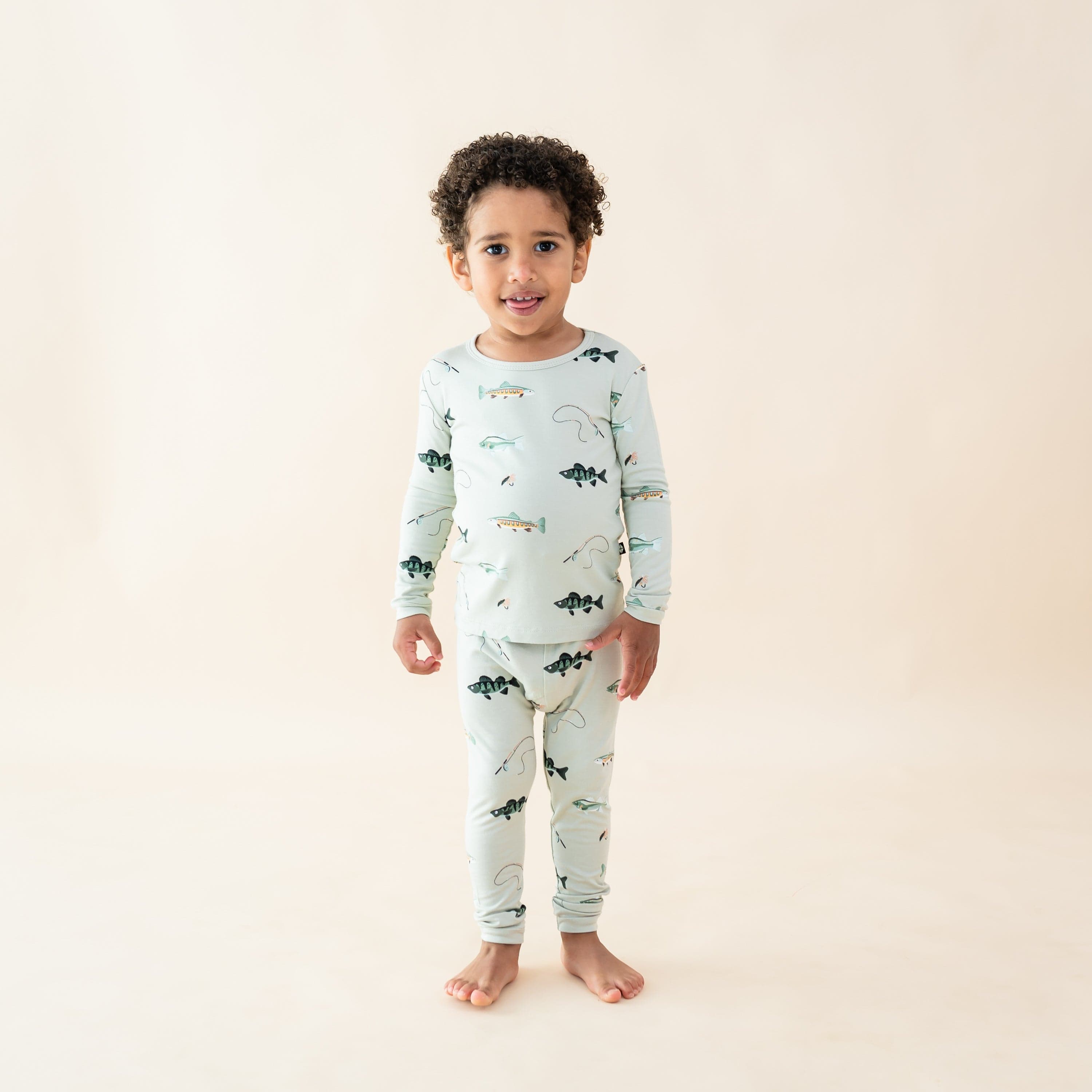Toddler wearing Long Sleeve Pajamas in Fishing