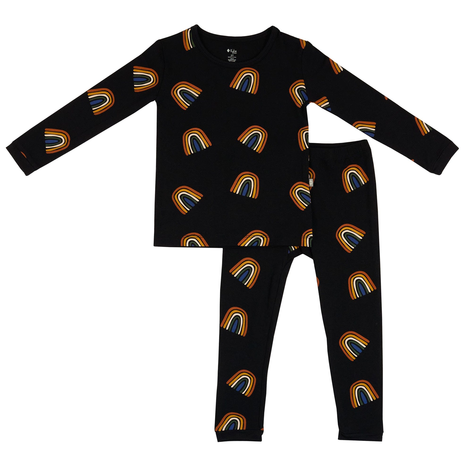 Kyte BABY Toddler Long Sleeve Pajamas Long Sleeve Pajamas in Rust Rainbow on Midnight