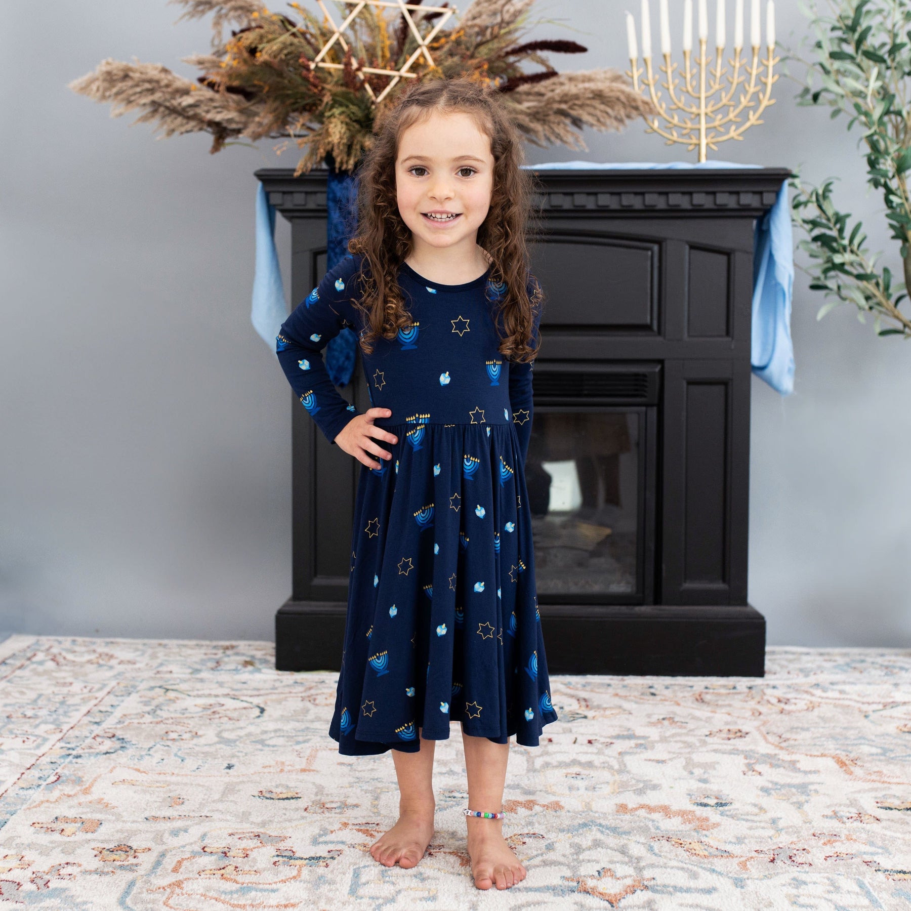 Kyte Baby Toddler Long Sleeve Twirl Dress Long Sleeve Twirl Dress in Hanukkah