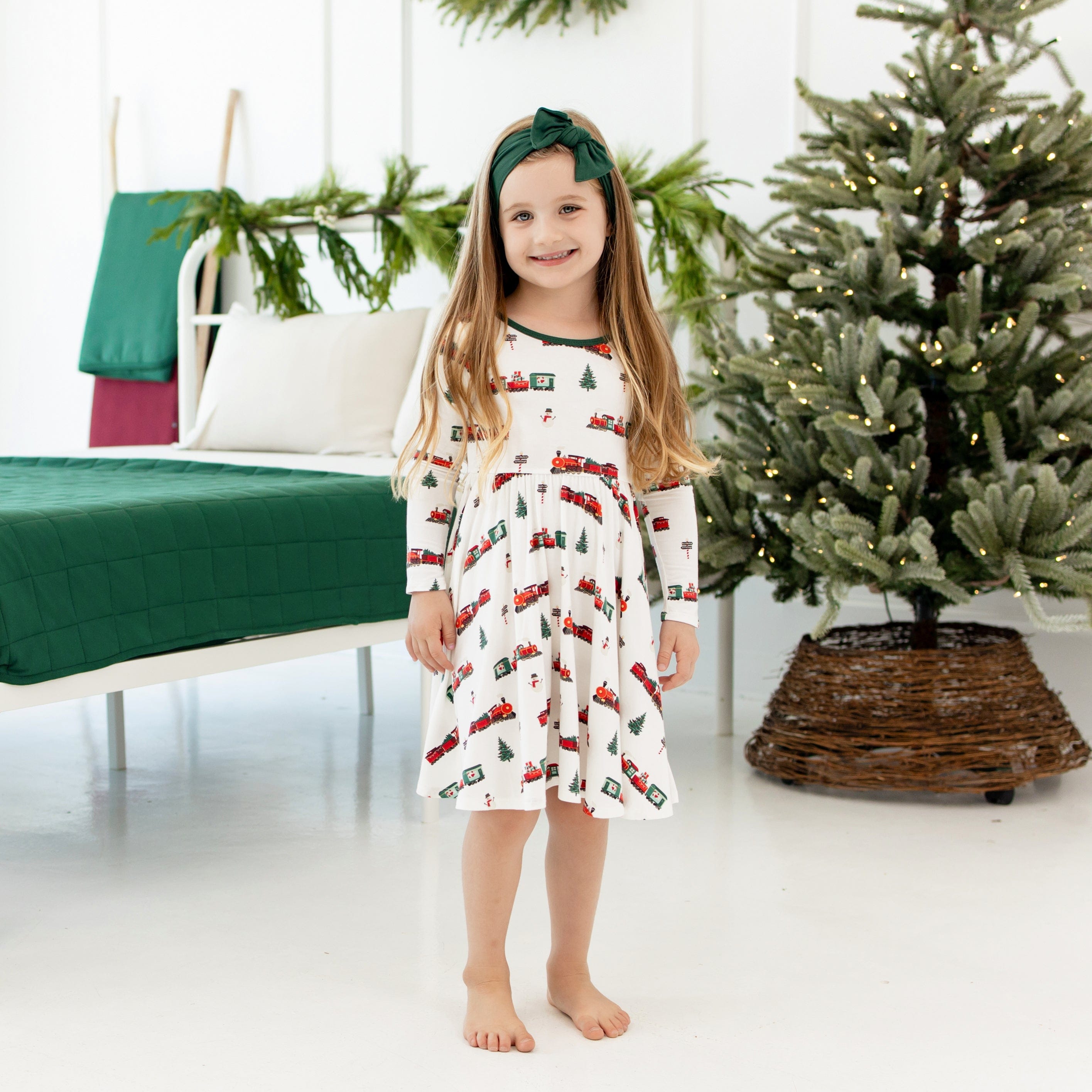 Kyte Baby Toddler Long Sleeve Twirl Dress Long Sleeve Twirl Dress in Holiday Train