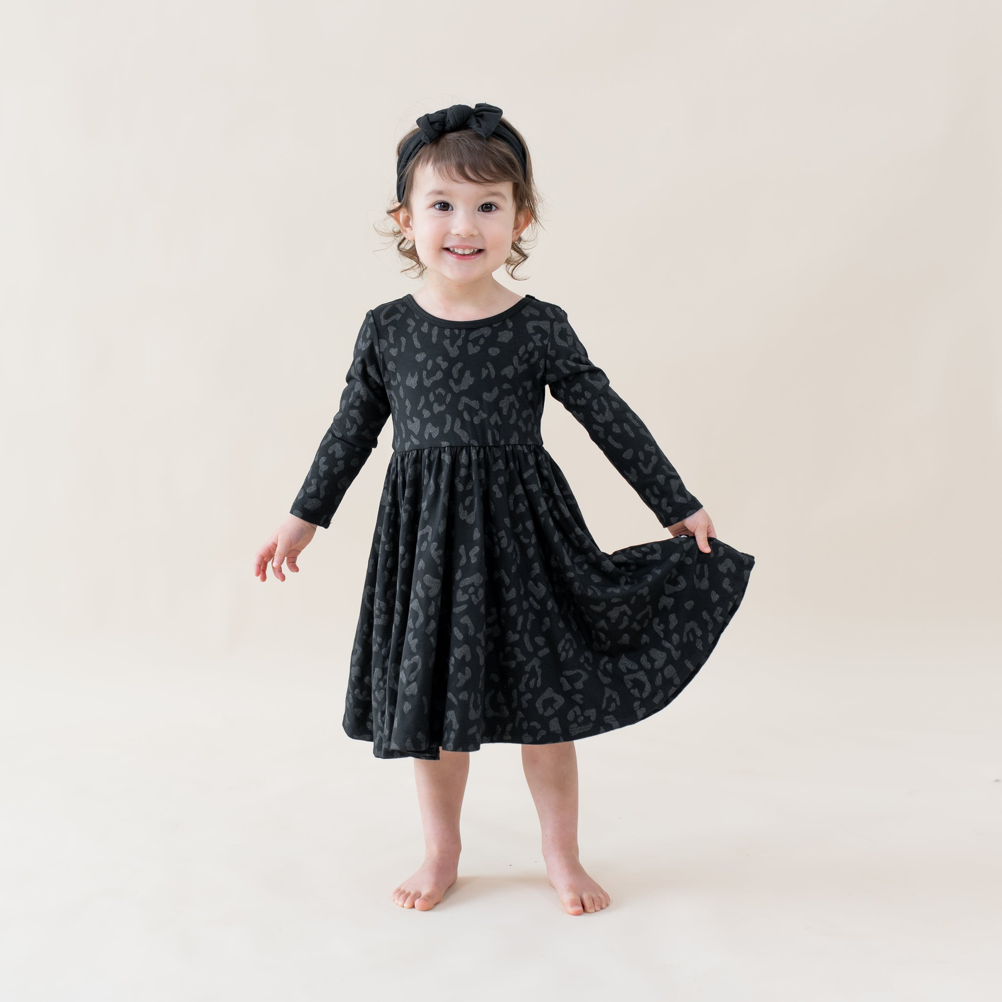 Kyte Baby Toddler Long Sleeve Twirl Dress Long Sleeve Twirl Dress in Midnight Leopard