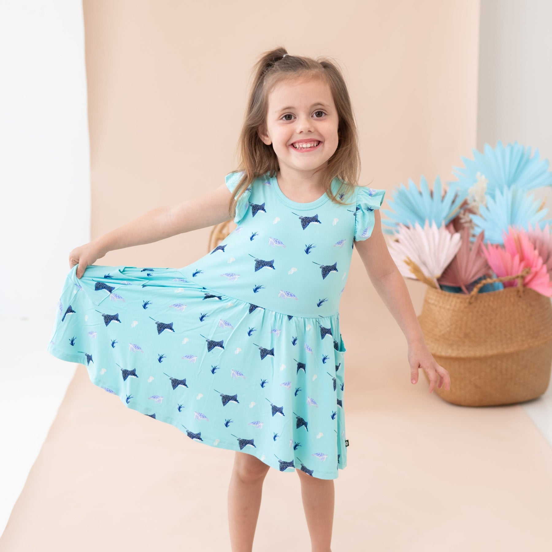Kyte Baby Toddler Short Sleeve Pocket Dress Pocket Dress in Eagle Ray