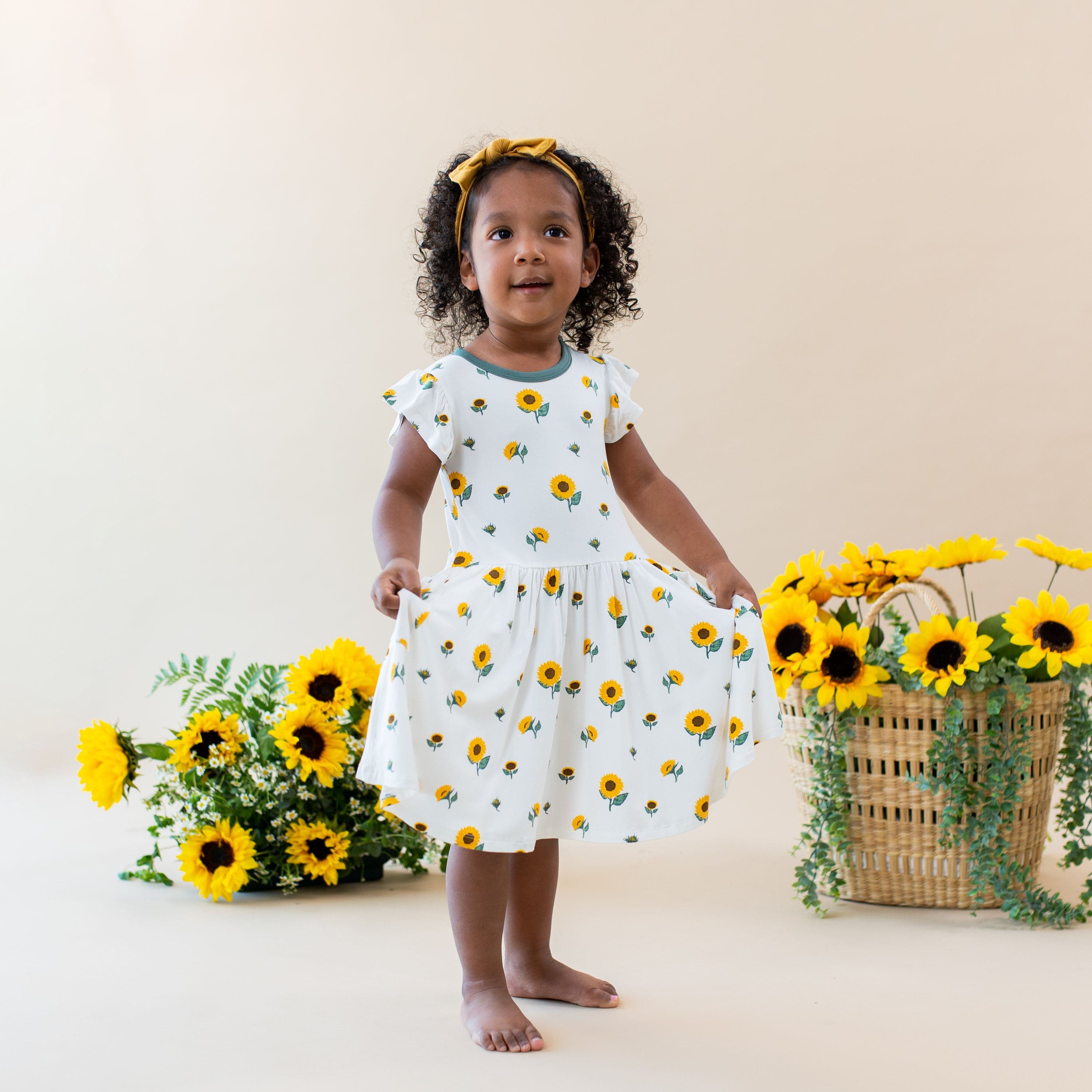 Kyte Baby Toddler Short Sleeve Pocket Dress Pocket Dress in Sunflower