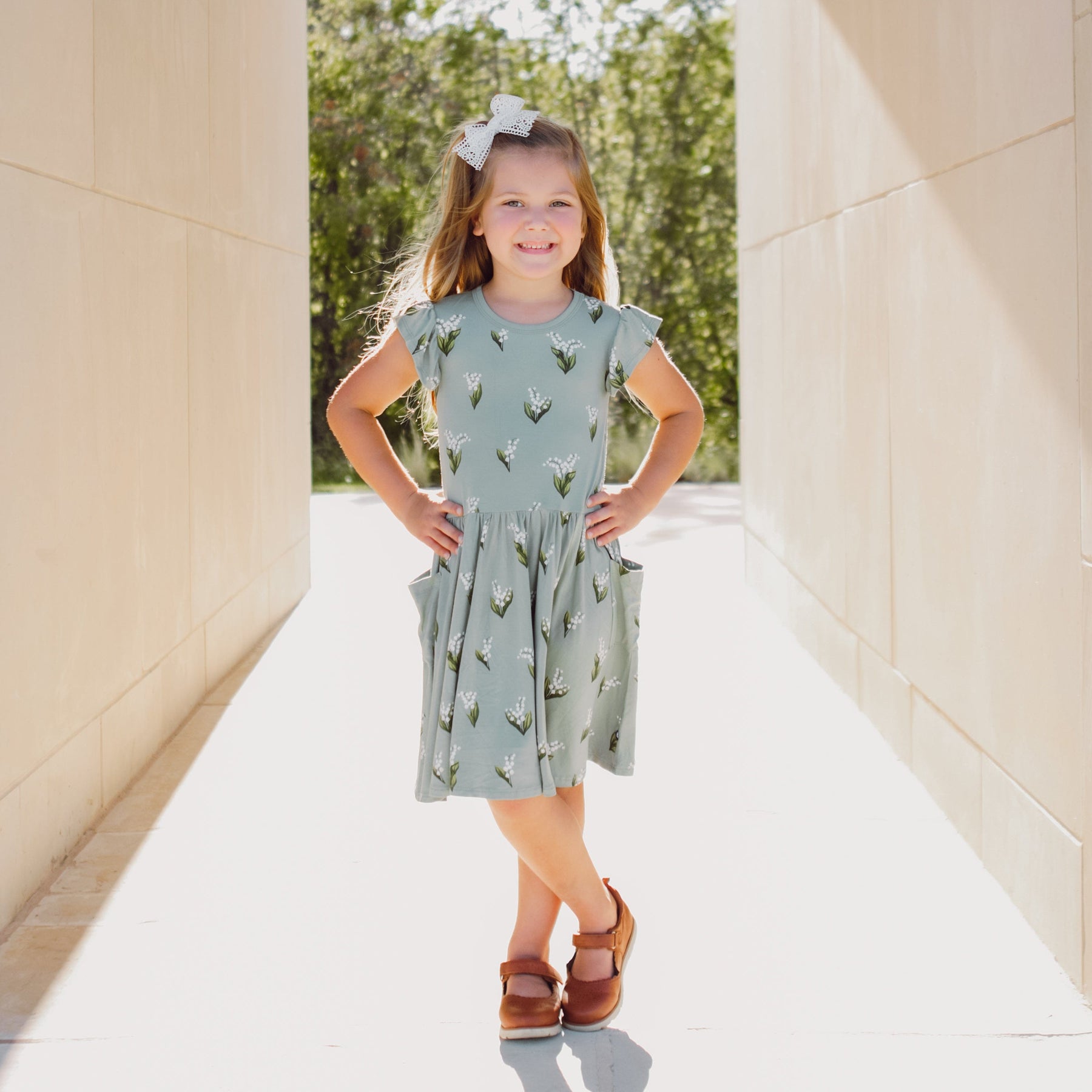 Kyte Baby Toddler Short Sleeve Pocket Dress Pocket Dress in Thyme Lily