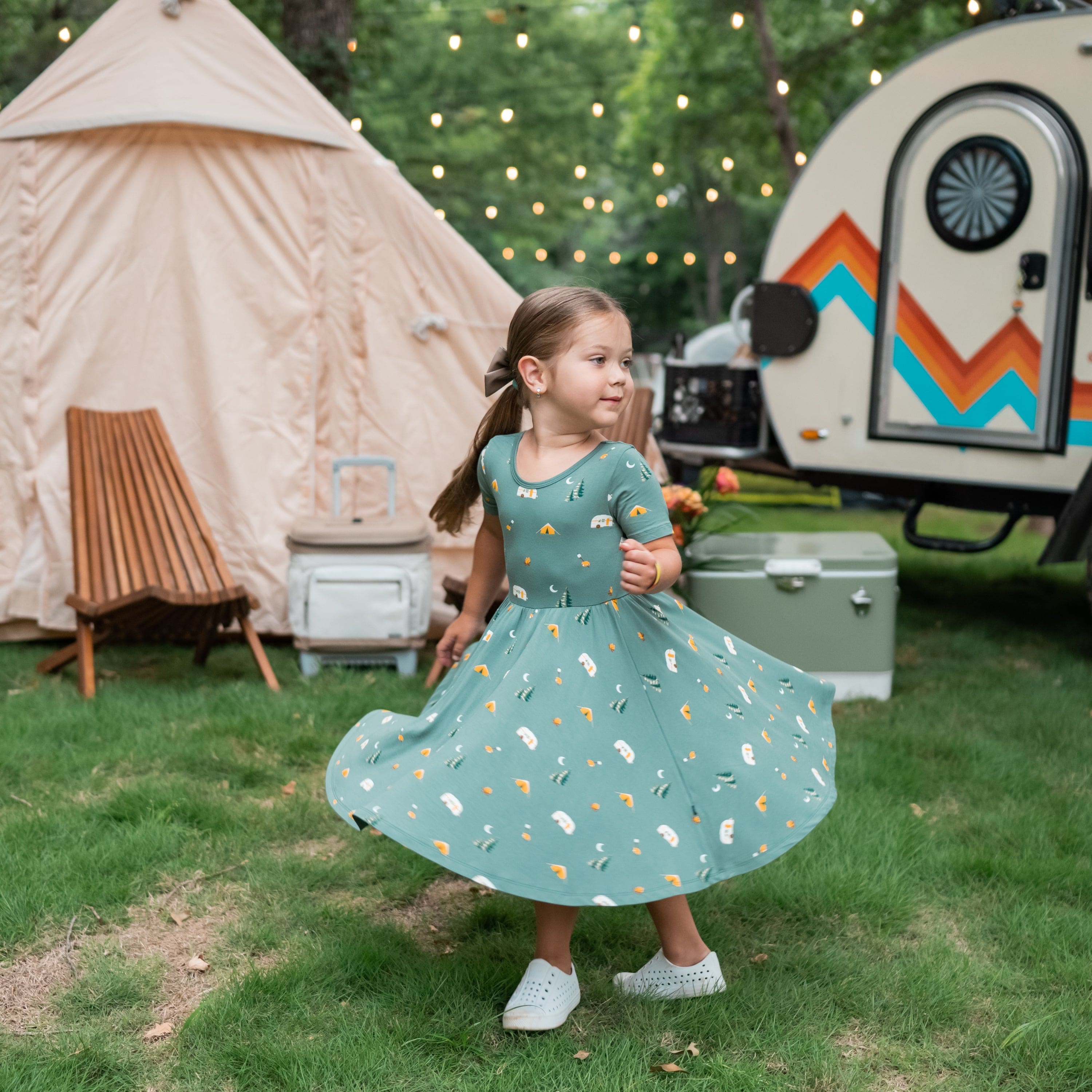 Kyte Baby Toddler Short Sleeve Twirl Dress Twirl Dress in Camping *Slight Misprint*