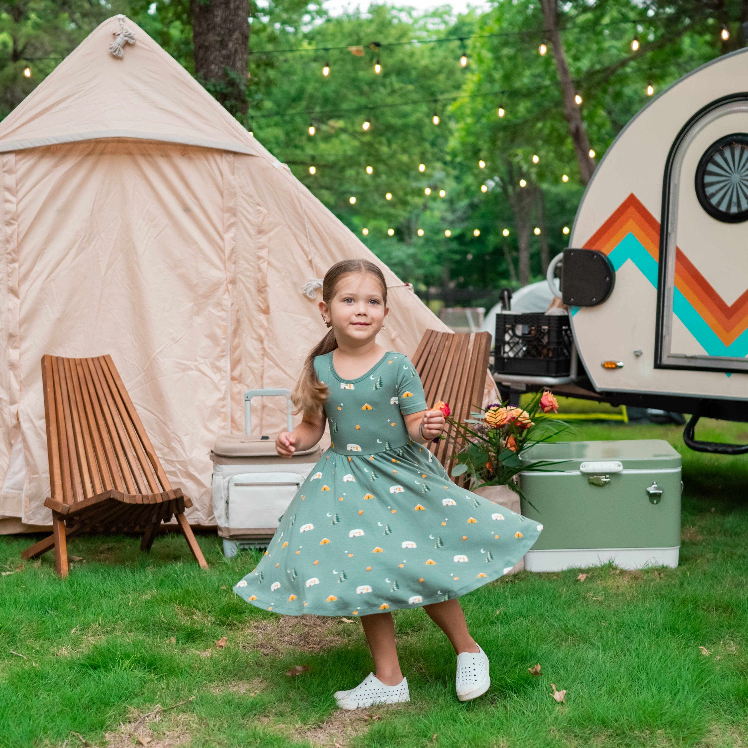 Kyte Baby Toddler Short Sleeve Twirl Dress Twirl Dress in Camping *Slight Misprint*