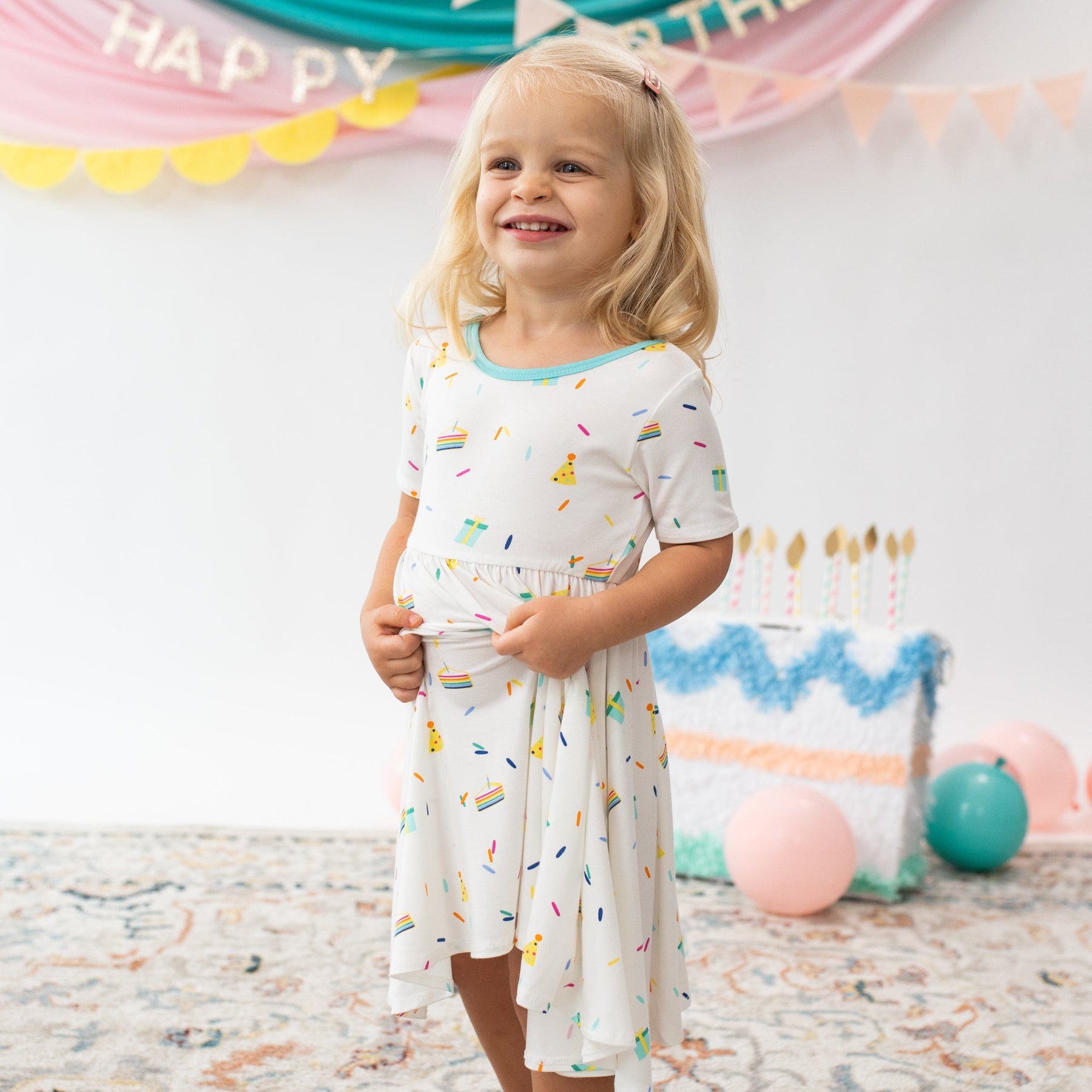Kyte Baby Toddler Short Sleeve Twirl Dress Twirl Dress in Cloud Party