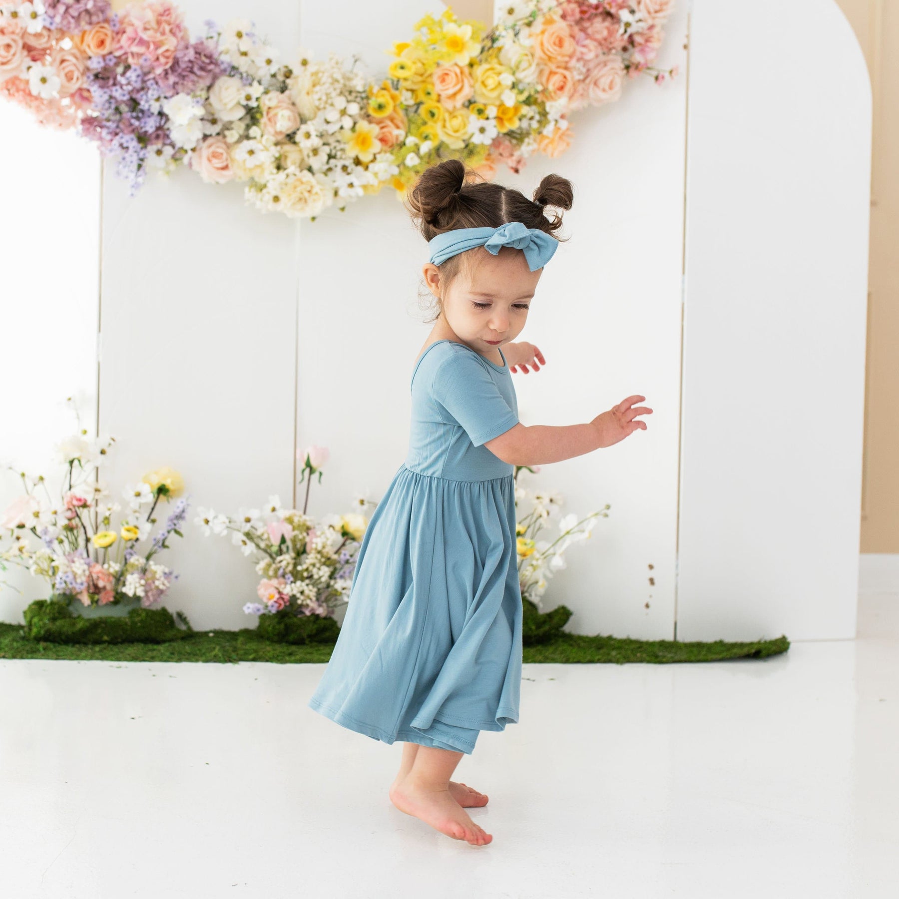 Kyte Baby Toddler Short Sleeve Twirl Dress Twirl Dress in Dusty Blue