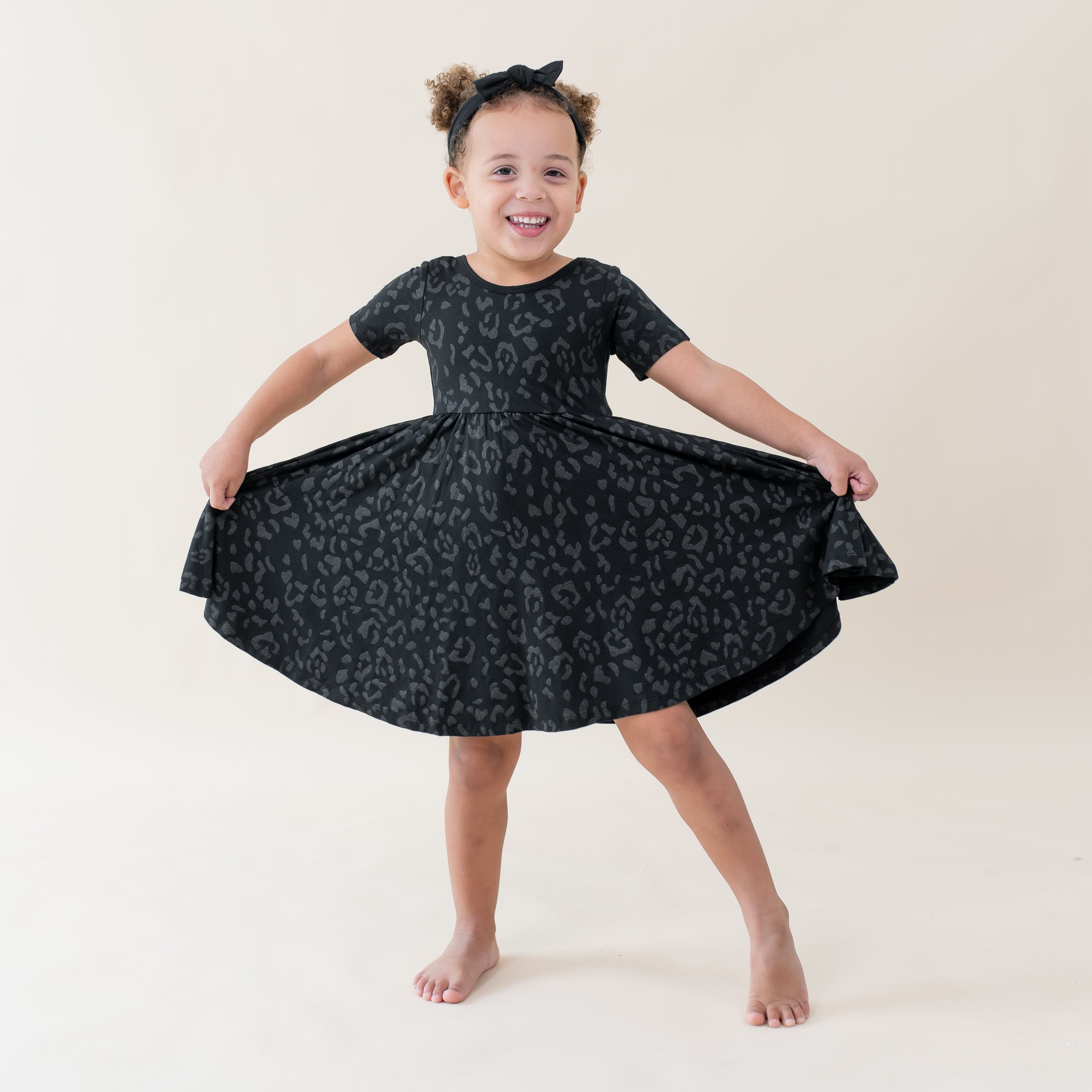 Kyte Baby Toddler Short Sleeve Twirl Dress Twirl Dress in Midnight Leopard