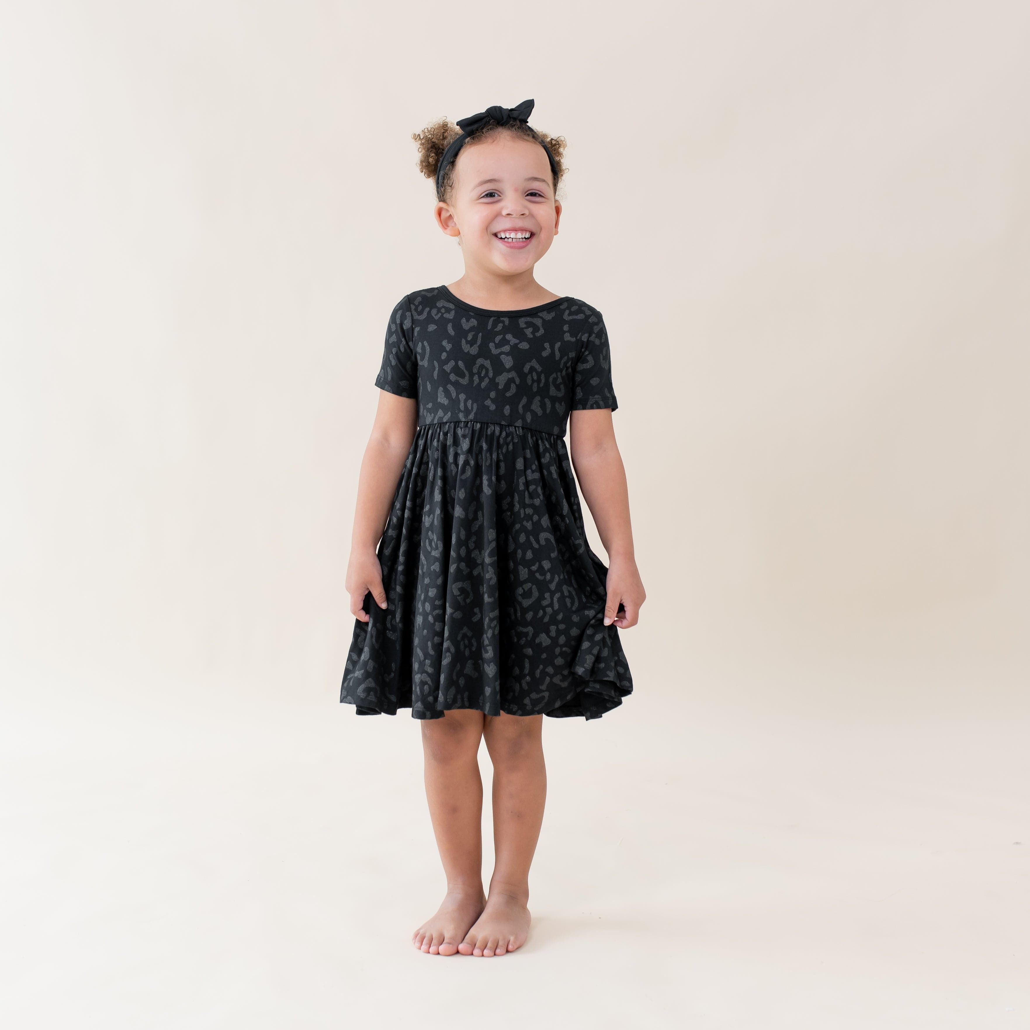 Kyte Baby Toddler Short Sleeve Twirl Dress Twirl Dress in Midnight Leopard