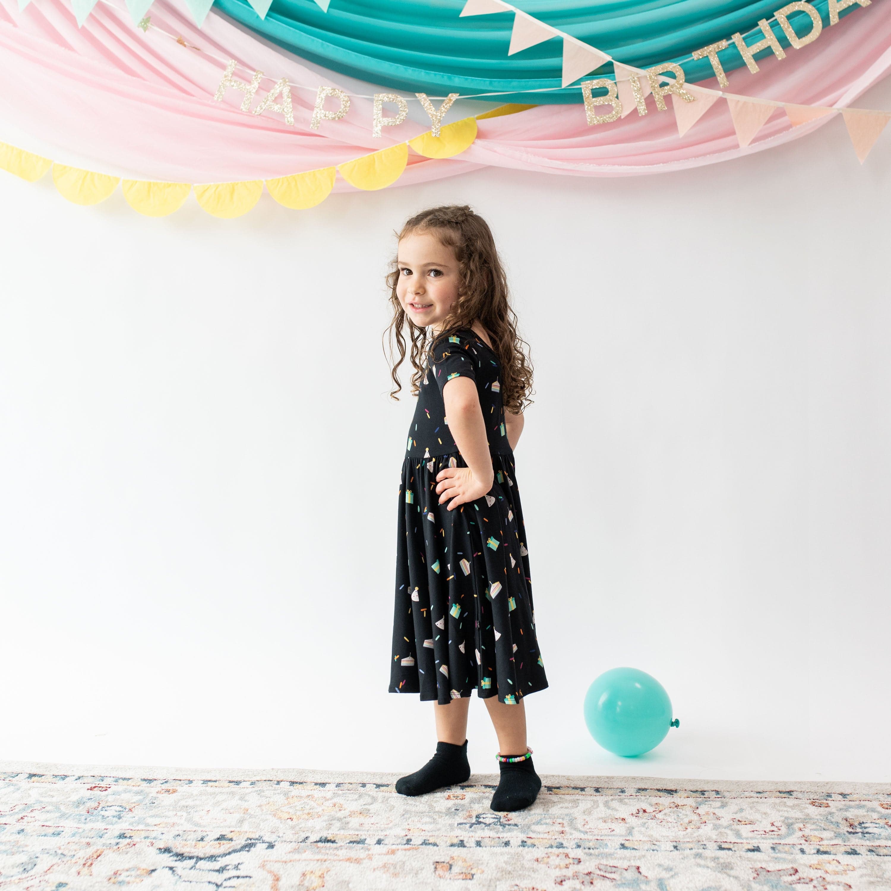 Kyte Baby Toddler Short Sleeve Twirl Dress Twirl Dress in Midnight Party