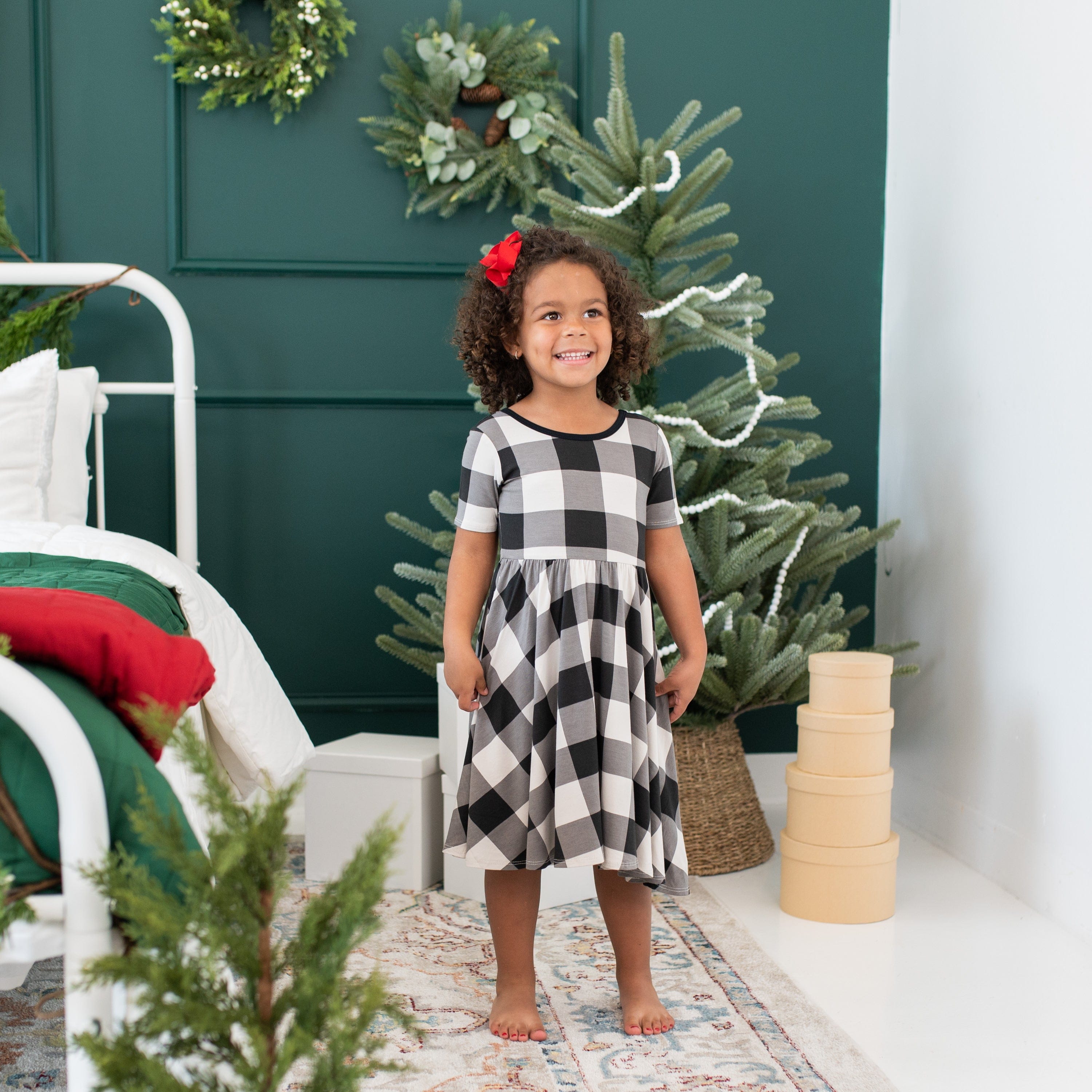 Kyte Baby Toddler Short Sleeve Twirl Dress Twirl Dress in Midnight Plaid