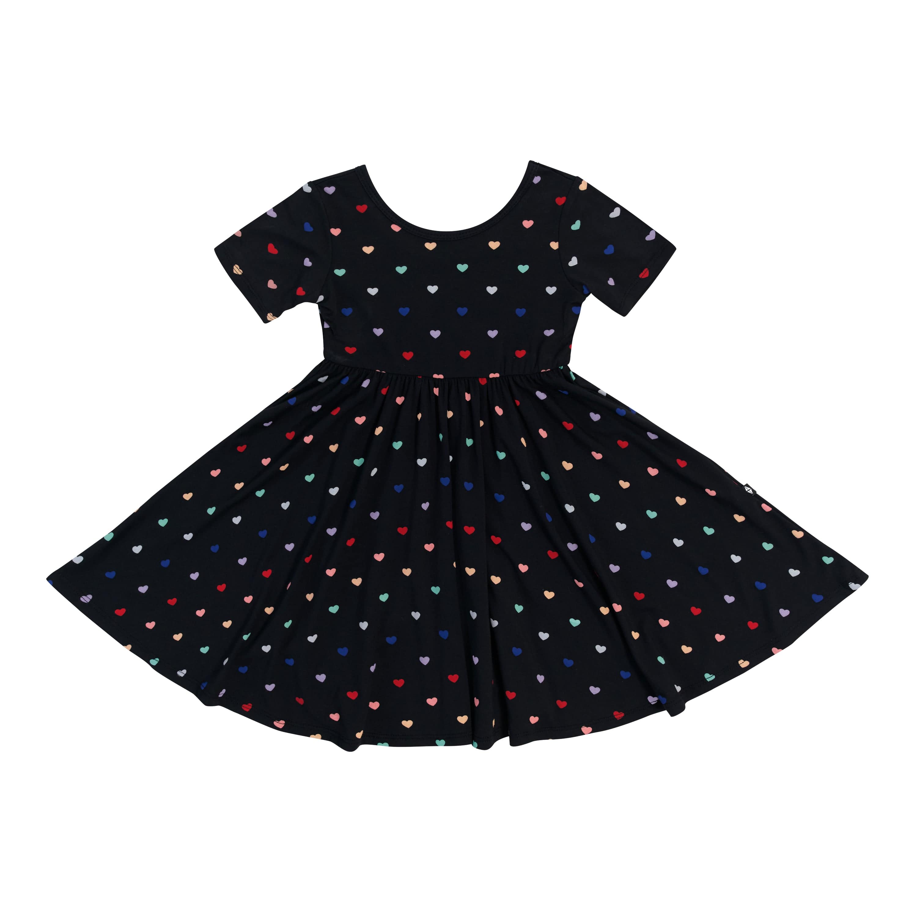 Kyte Baby Toddler Short Sleeve Twirl Dress Twirl Dress in Midnight Rainbow Heart