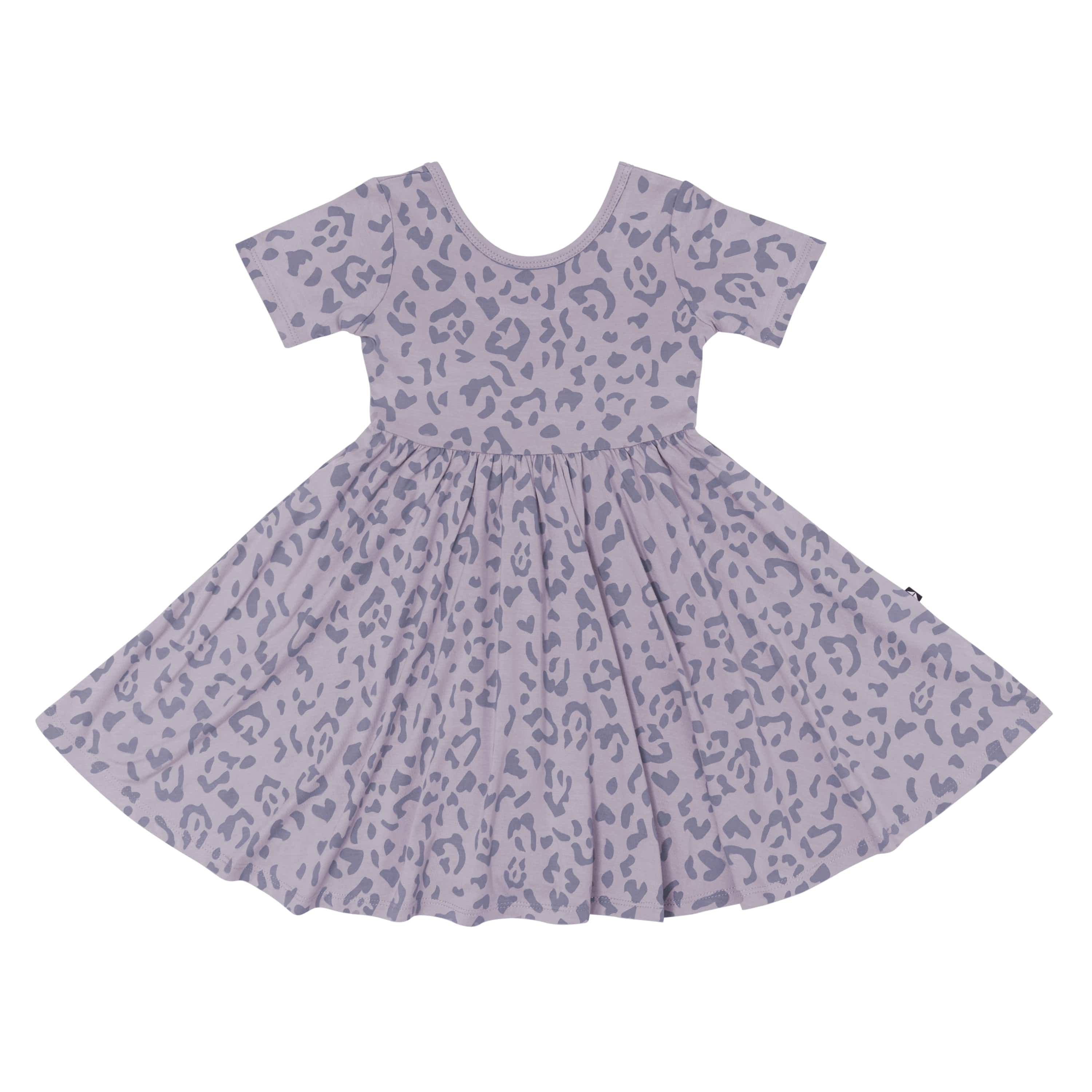 Kyte Baby Toddler Short Sleeve Twirl Dress Twirl Dress in Taro Leopard