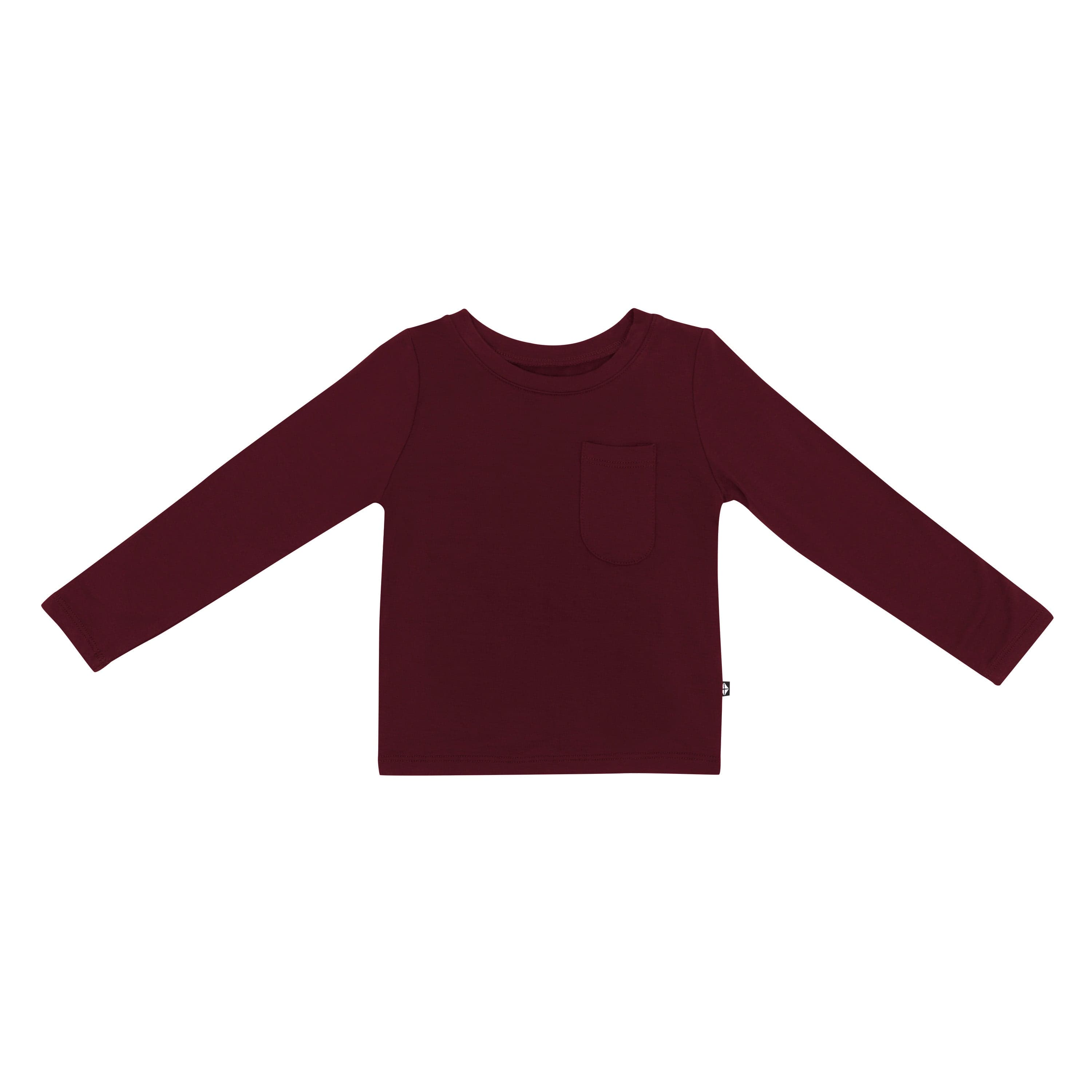 Long Sleeve Toddler Crew Neck Tee in Burgundy on a white background