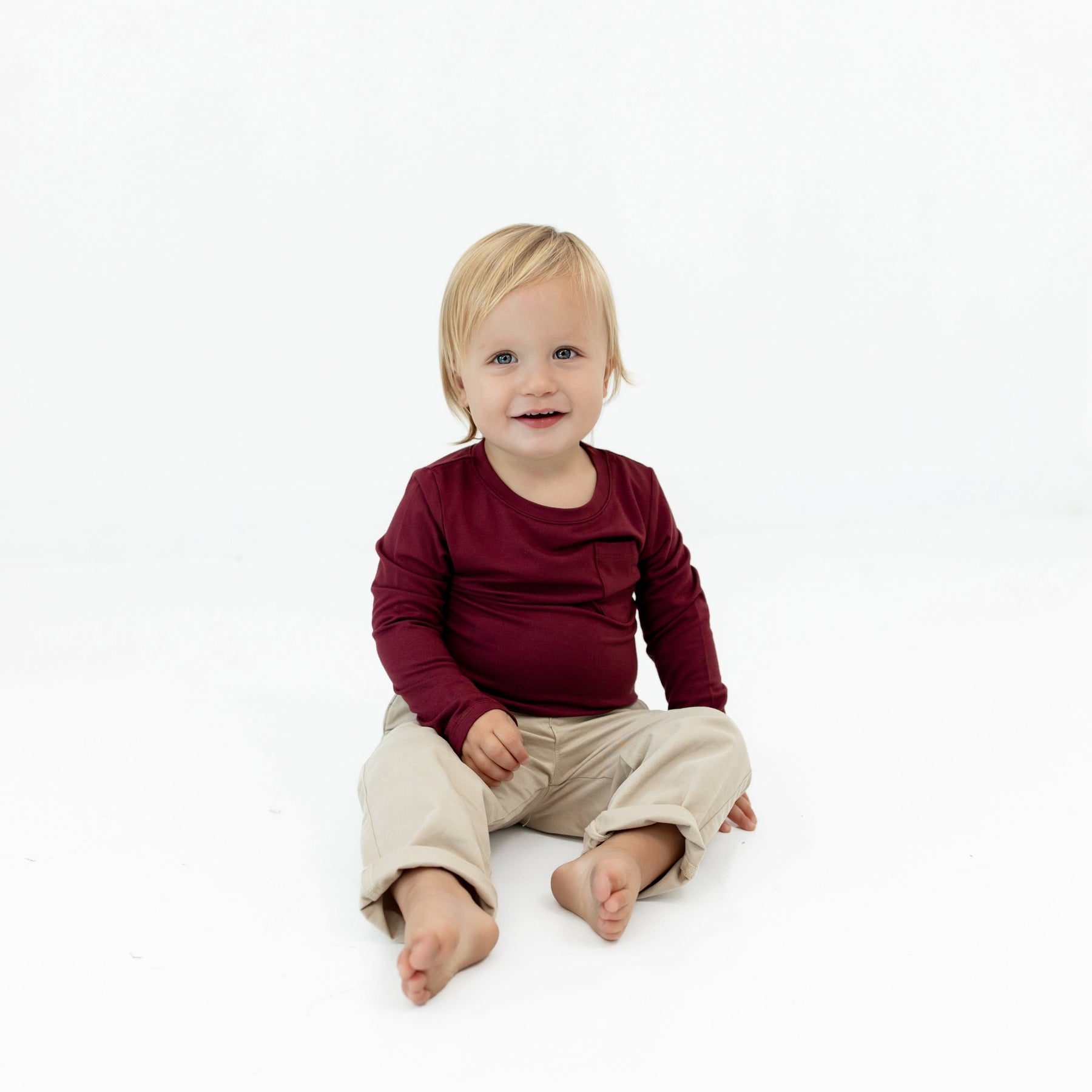 Kyte Baby Toddler Unisex Tee Long Sleeve Toddler Crew Neck Tee in Burgundy