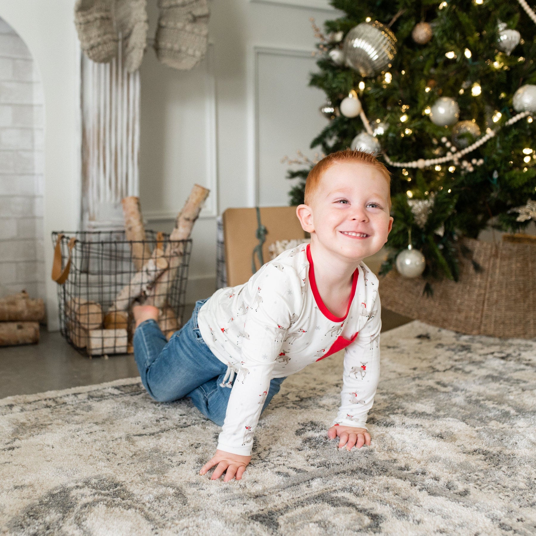 Kyte Baby Toddler Unisex Tee Long Sleeve Toddler Crew Neck Tee in Cloud Deer