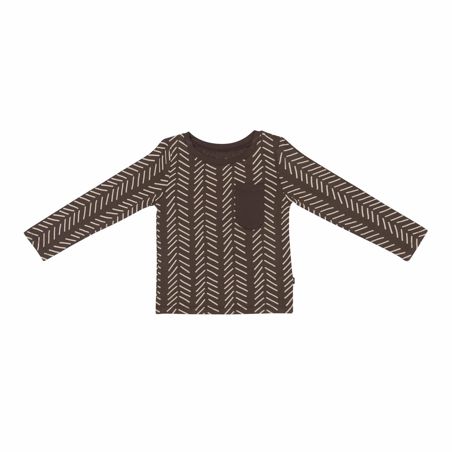 Kyte Baby Toddler Unisex Tee Long Sleeve Toddler Crew Neck Tee in Espresso Herringbone