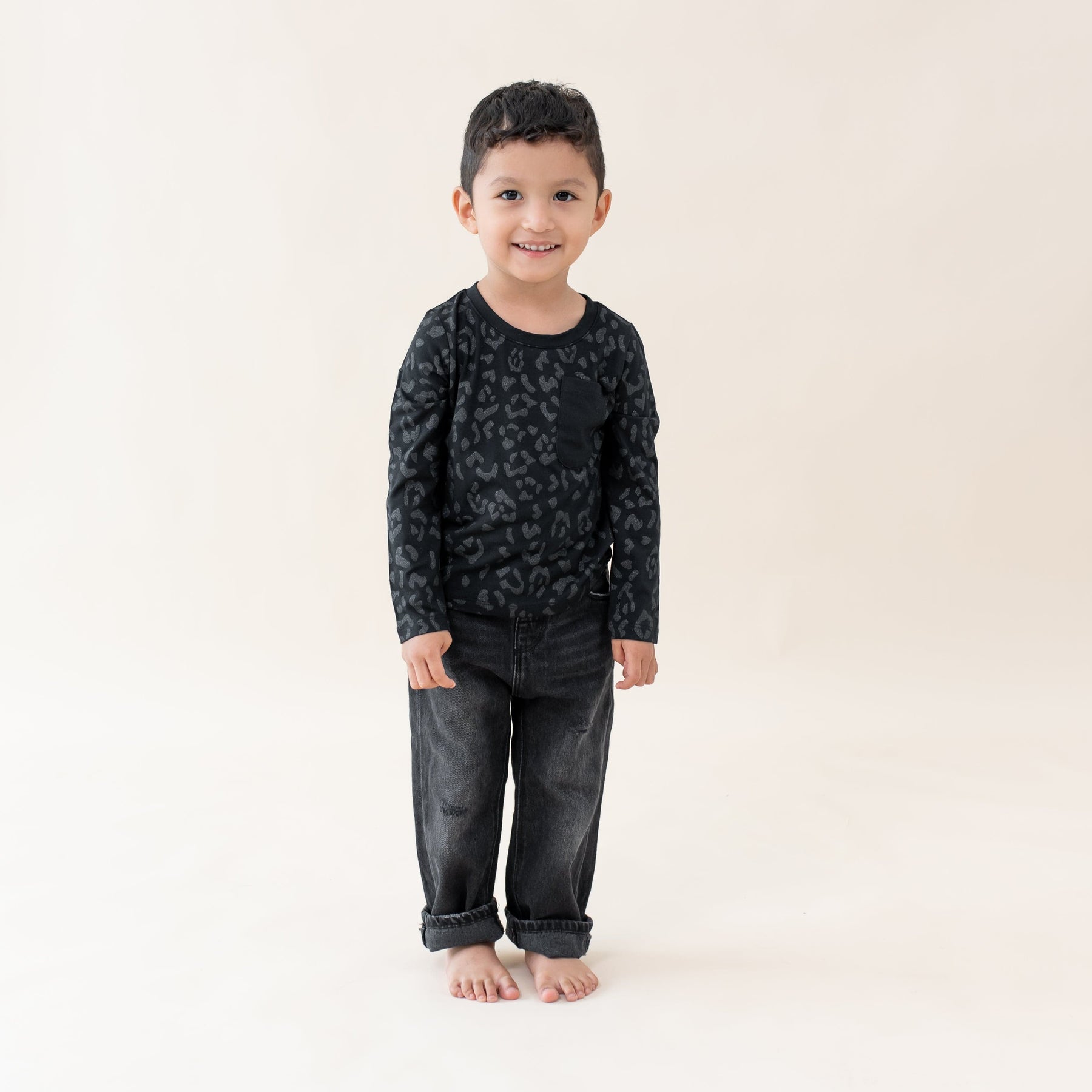 Kyte Baby Toddler Unisex Tee Long Sleeve Toddler Crew Neck Tee in Midnight Leopard