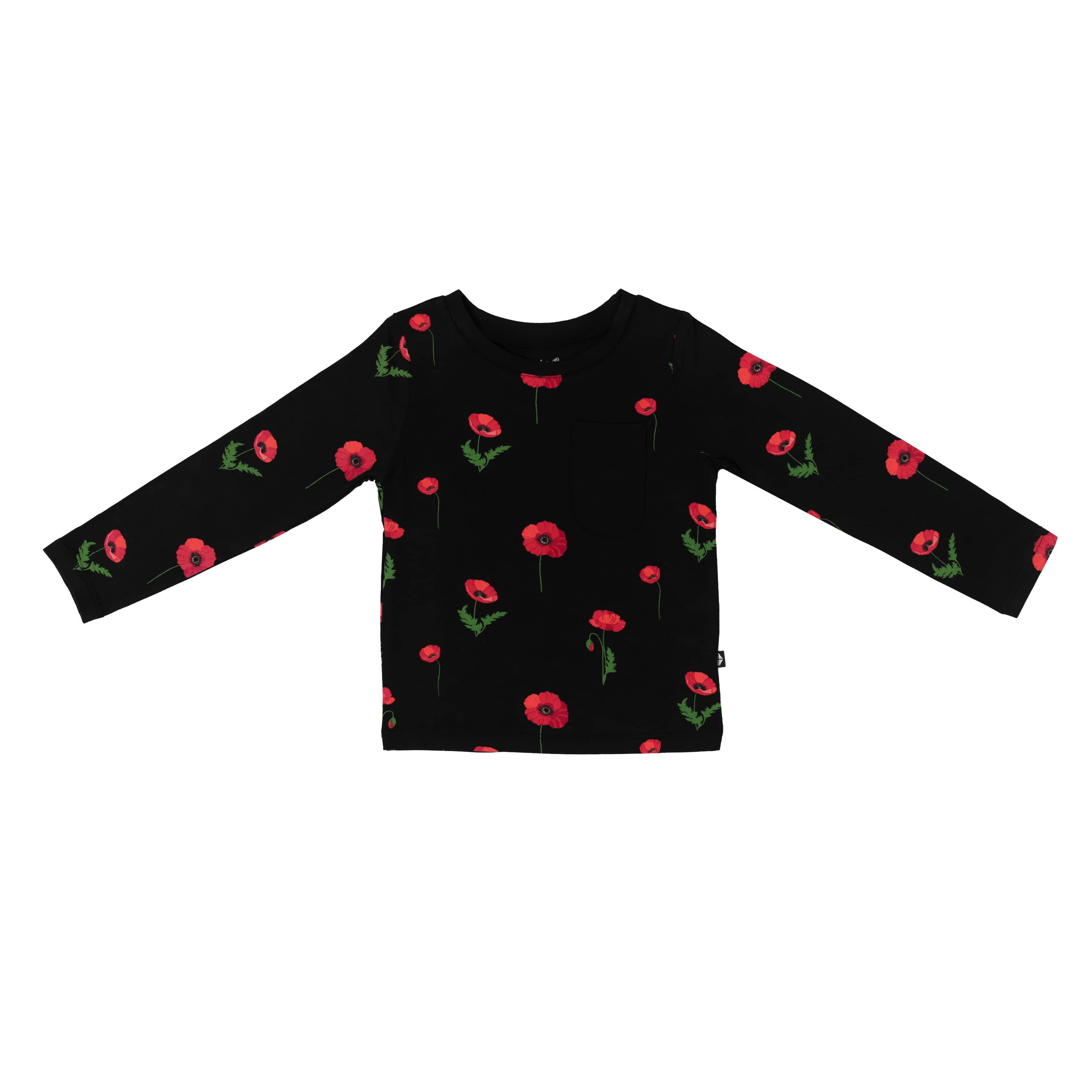 Kyte Baby Toddler Unisex Tee Long Sleeve Toddler Crew Neck Tee in Midnight Poppies