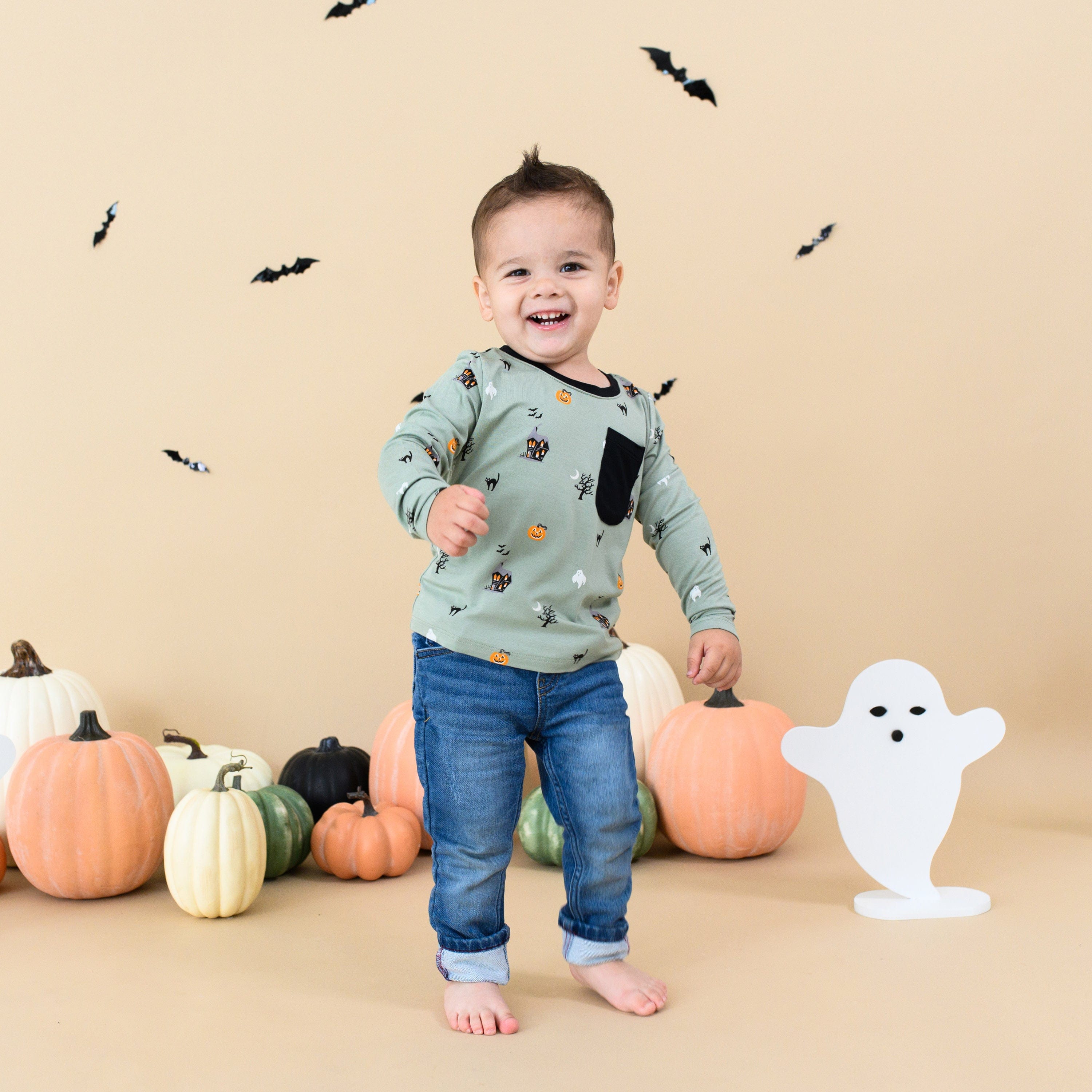 Kyte Baby Toddler Unisex Tee Long Sleeve Toddler Crew Neck Tee in Spooky