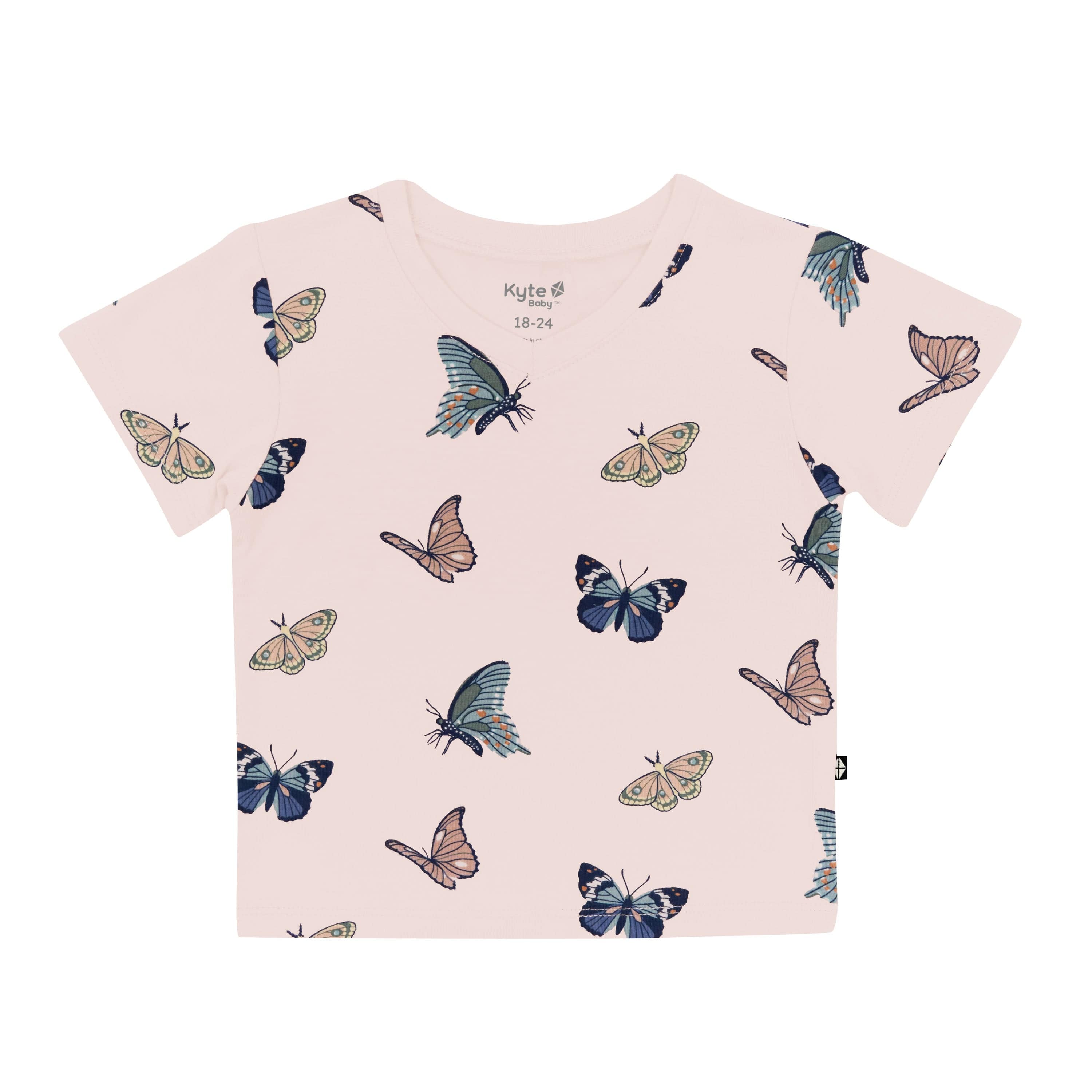 Kyte Baby V-Neck Toddler Unisex Tee Toddler V-Neck Tee in Blush Butterfly