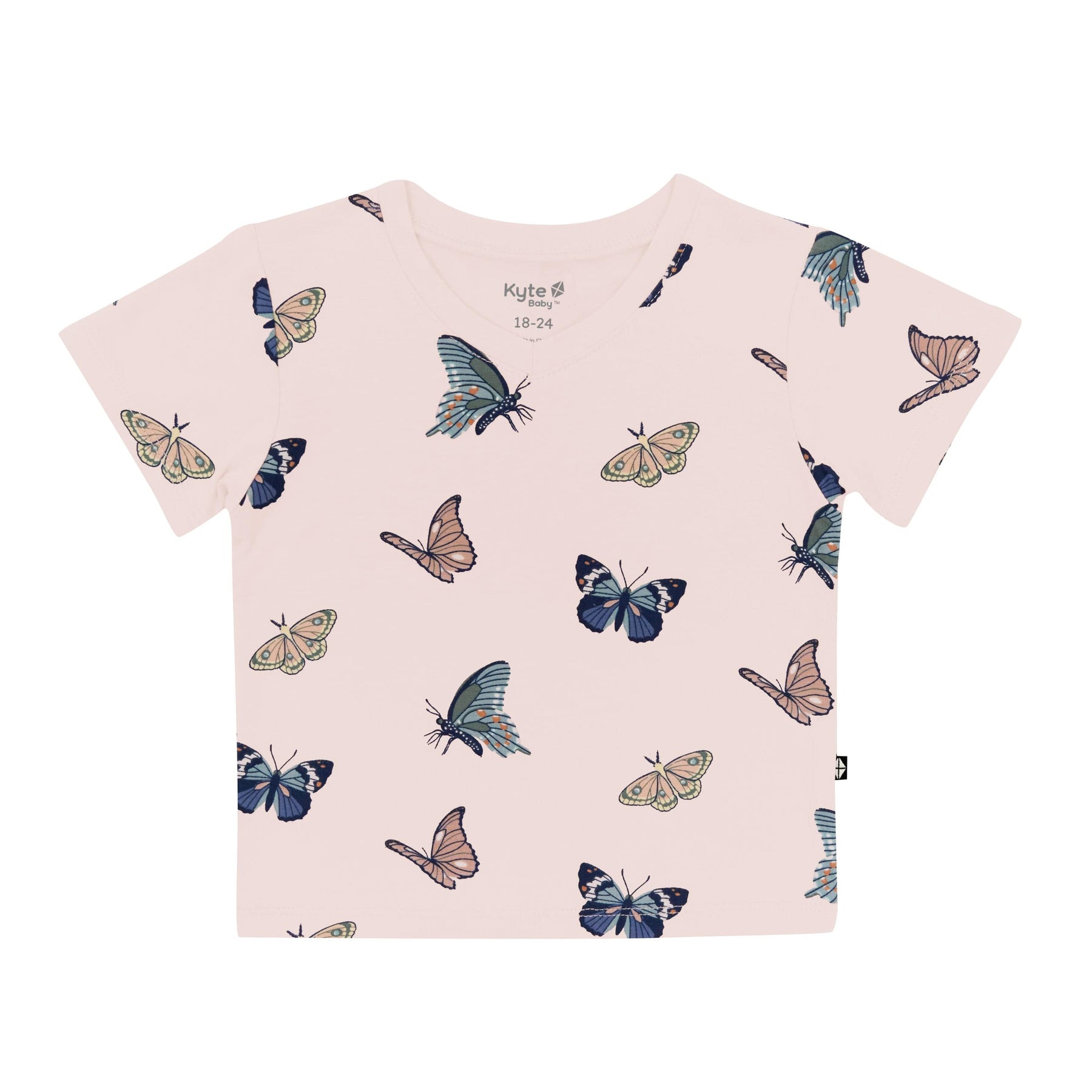 Kyte Baby V-Neck Toddler Unisex Tee Toddler V-Neck Tee in Blush Butterfly