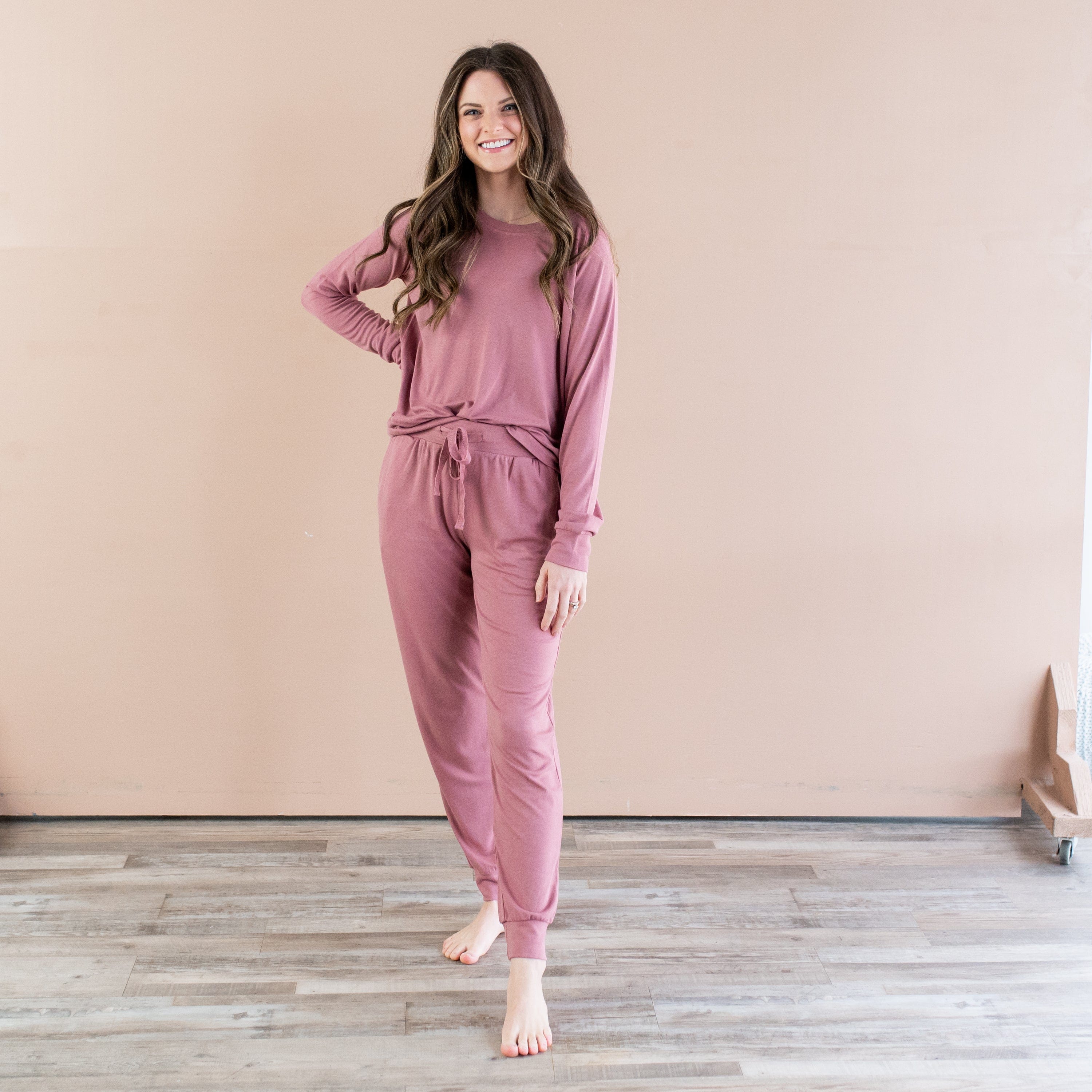 Women's Bamboo Jersey Jogger Top in Dusty Rose