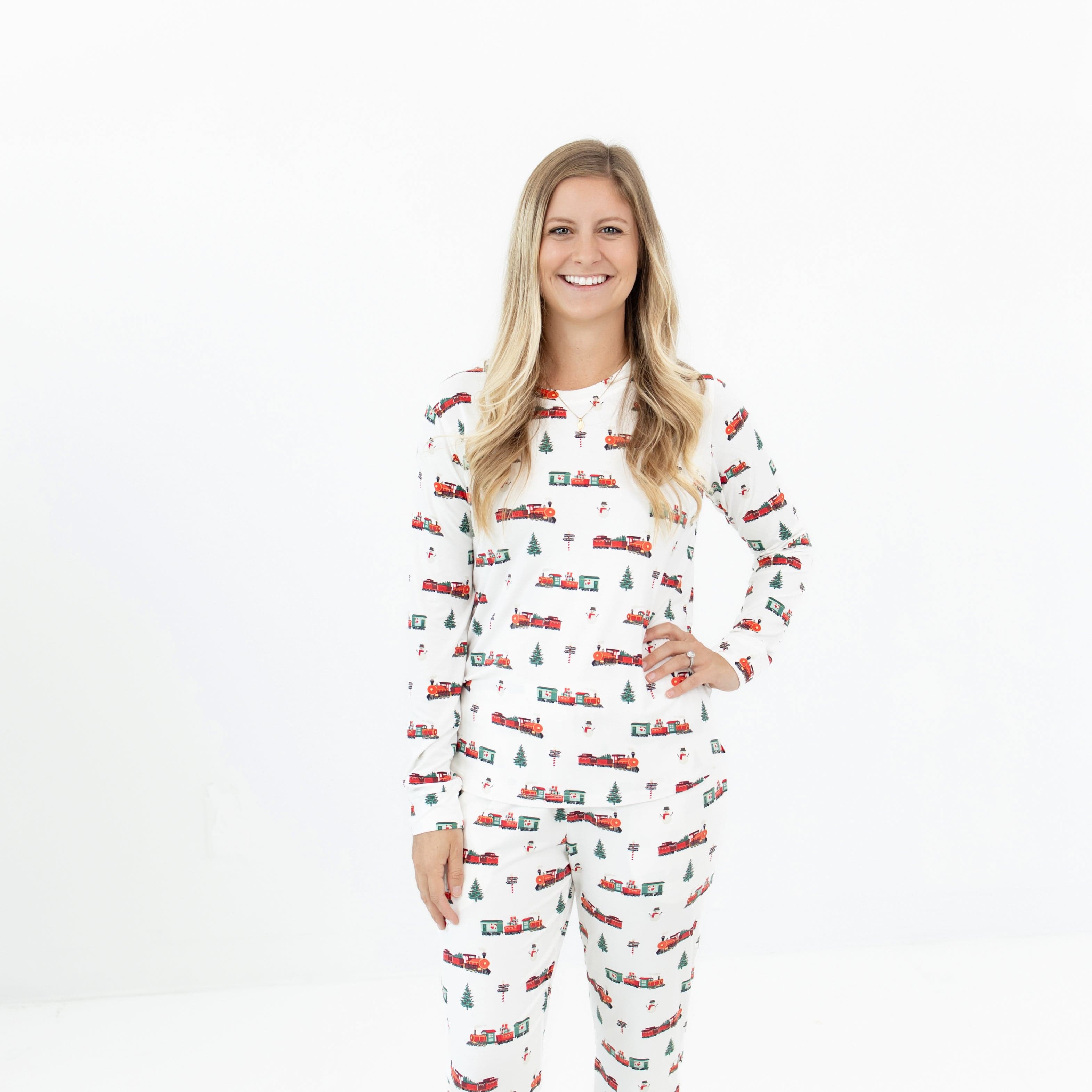 Women s Jogger Pajama Set in Holiday Train