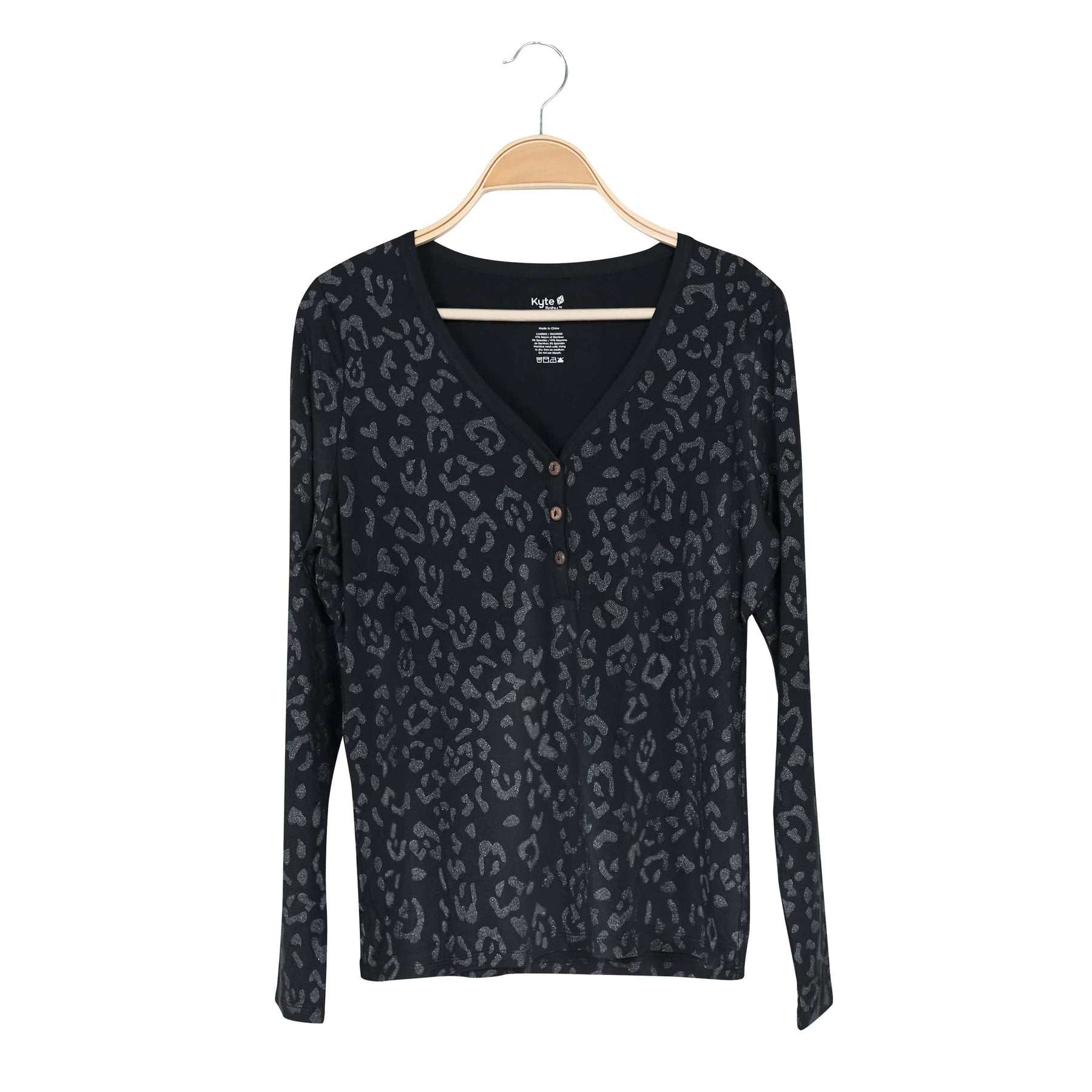 Kyte Baby Women's Long Sleeve Henley Tee Women's Long Sleeve Henley Tee in Midnight Leopard