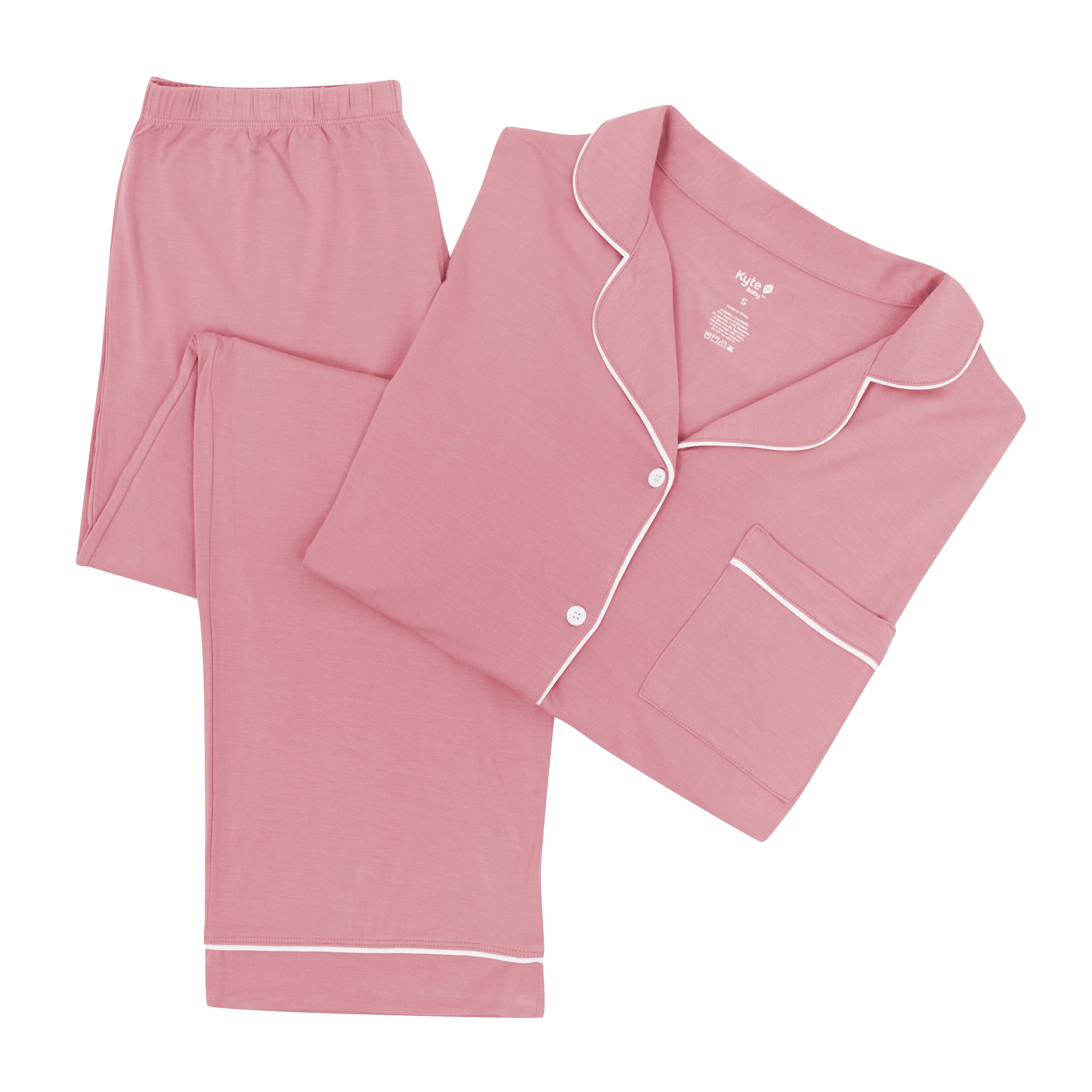 Kyte Baby Women’s Long Sleeve Pajama Set Women's Long Sleeve Pajama Set in Apple Blossom with Cloud Trim