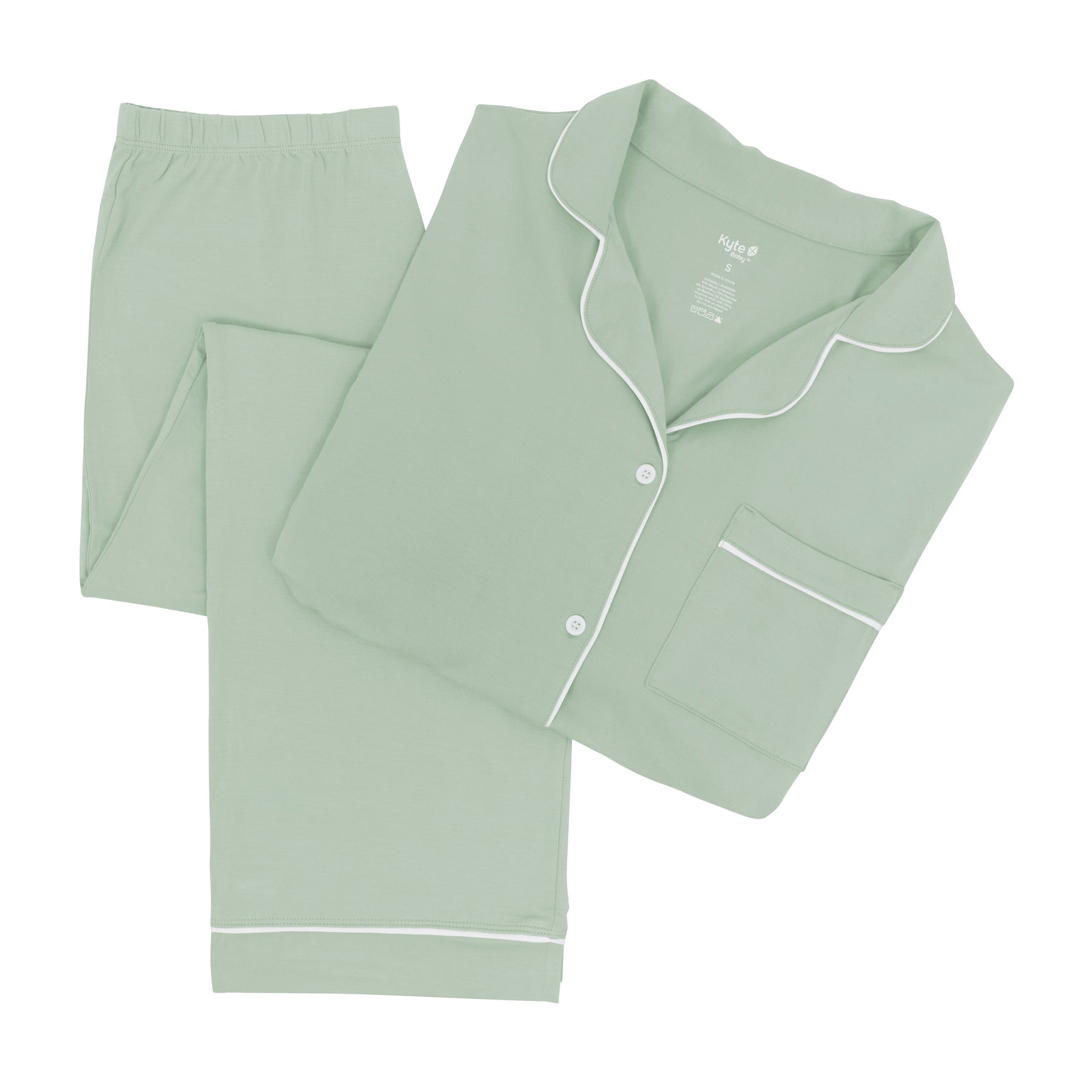 Kyte Baby Women’s Long Sleeve Pajama Set Women's Long Sleeve Pajama Set in Thyme with Cloud Trim