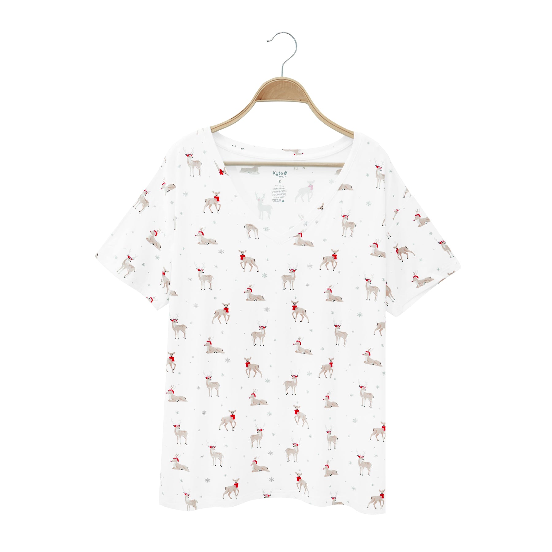 Kyte Baby Women's V-Neck Women’s Relaxed Fit V-Neck in Cloud Deer