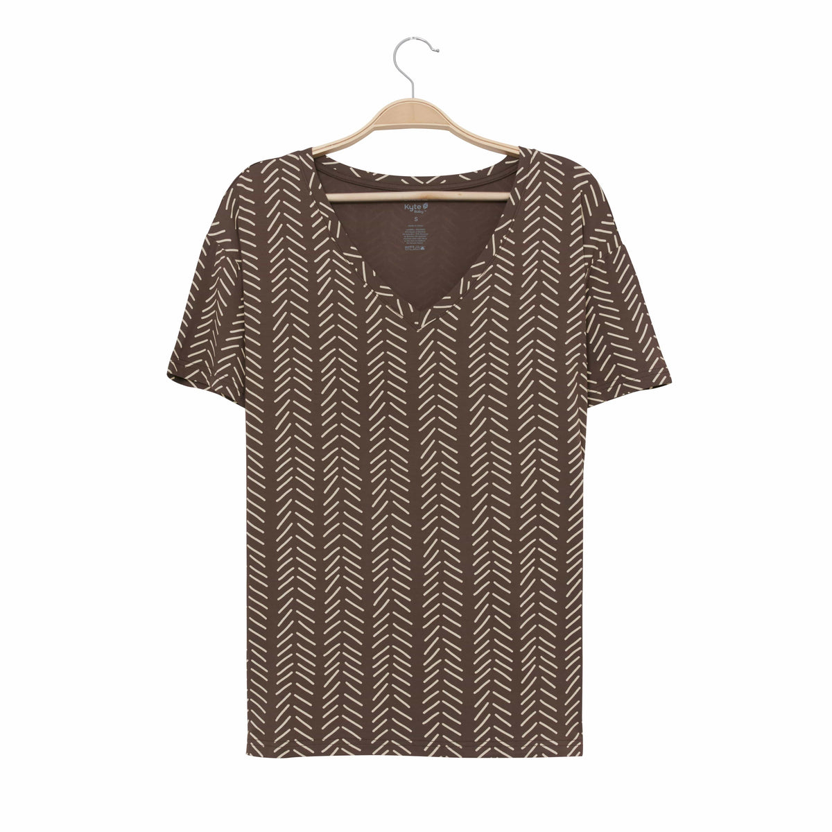 Kyte Baby Women's V-Neck Women’s Relaxed Fit V-Neck in Espresso Herringbone