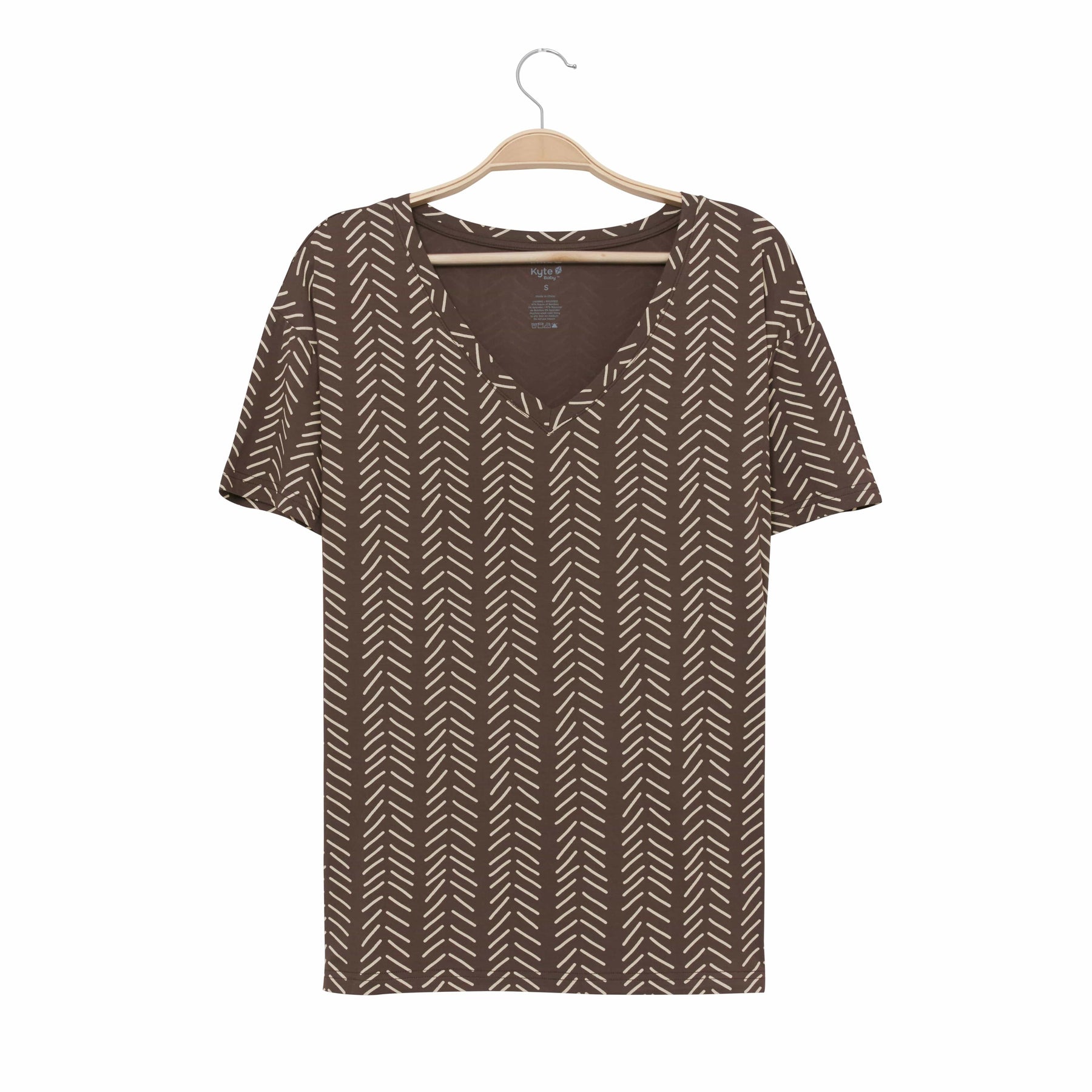 Kyte Baby Women's V-Neck Women’s Relaxed Fit V-Neck in Espresso Herringbone