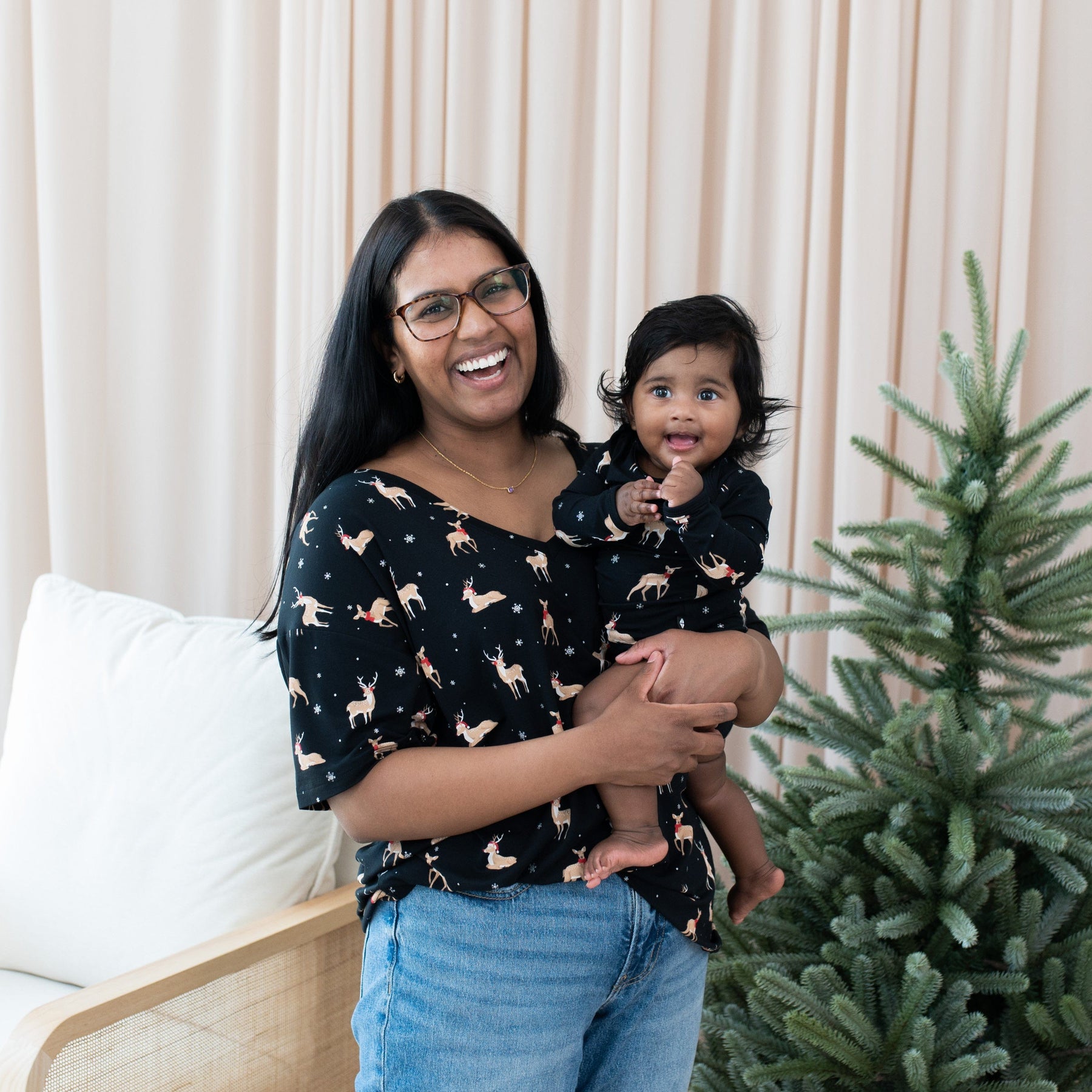 Kyte Baby Women's V-Neck Women’s Relaxed Fit V-Neck in Midnight Deer