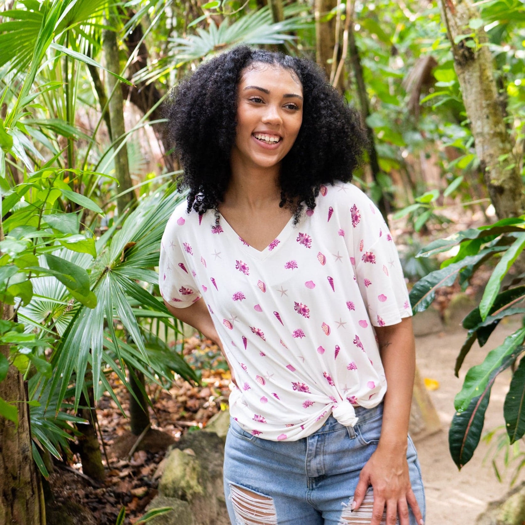 Kyte Baby Women's V-Neck Women’s Relaxed Fit V-Neck in Raspberry Shell