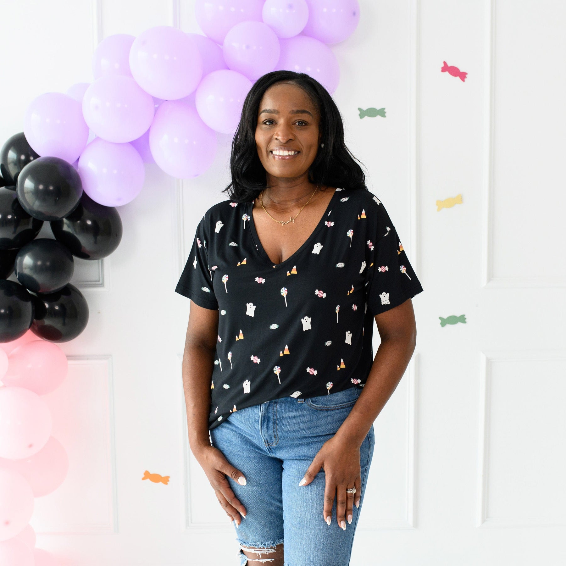 Kyte Baby Women's V-Neck Women’s Relaxed Fit V-Neck in Trick or Treat