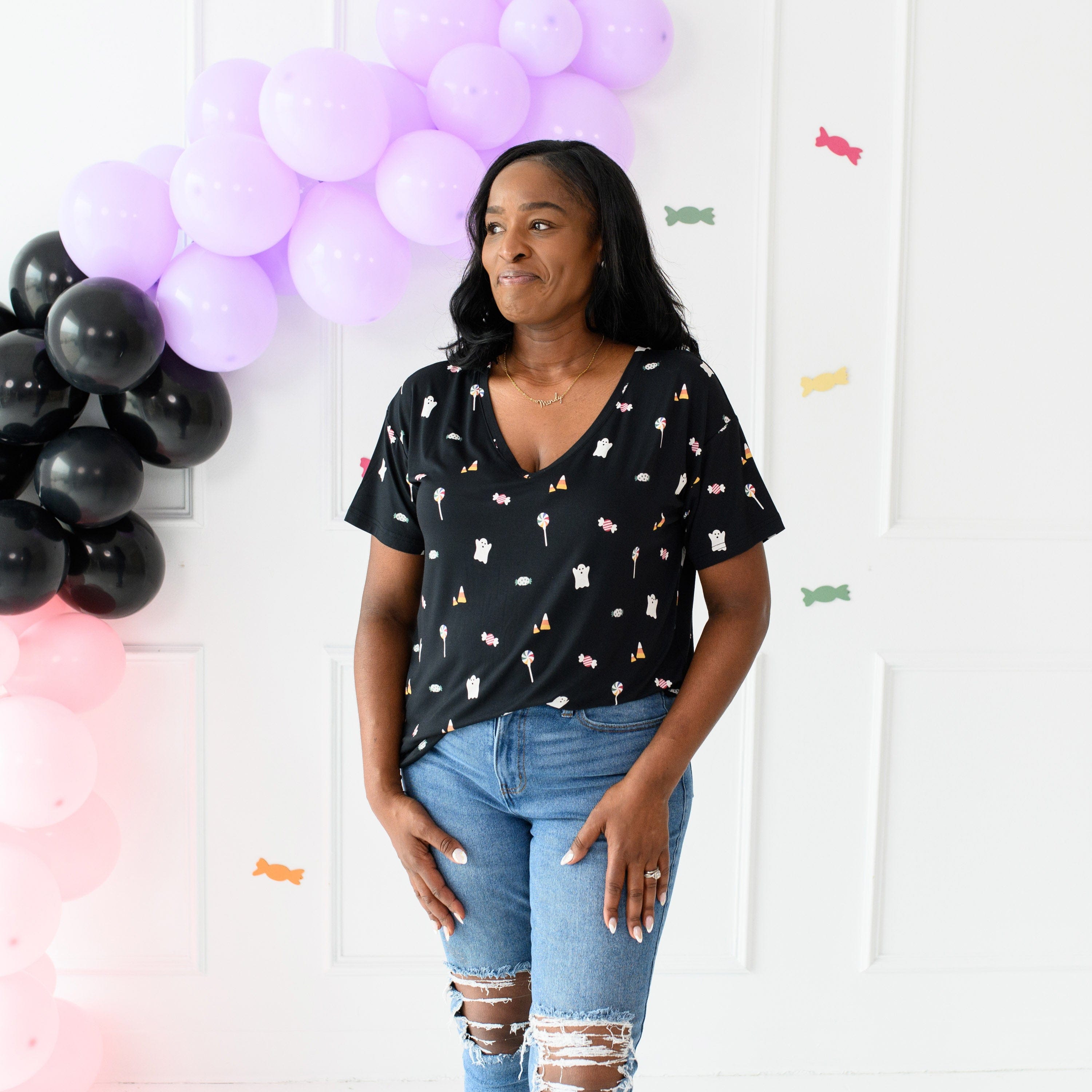 Kyte Baby Women's V-Neck Women’s Relaxed Fit V-Neck in Trick or Treat