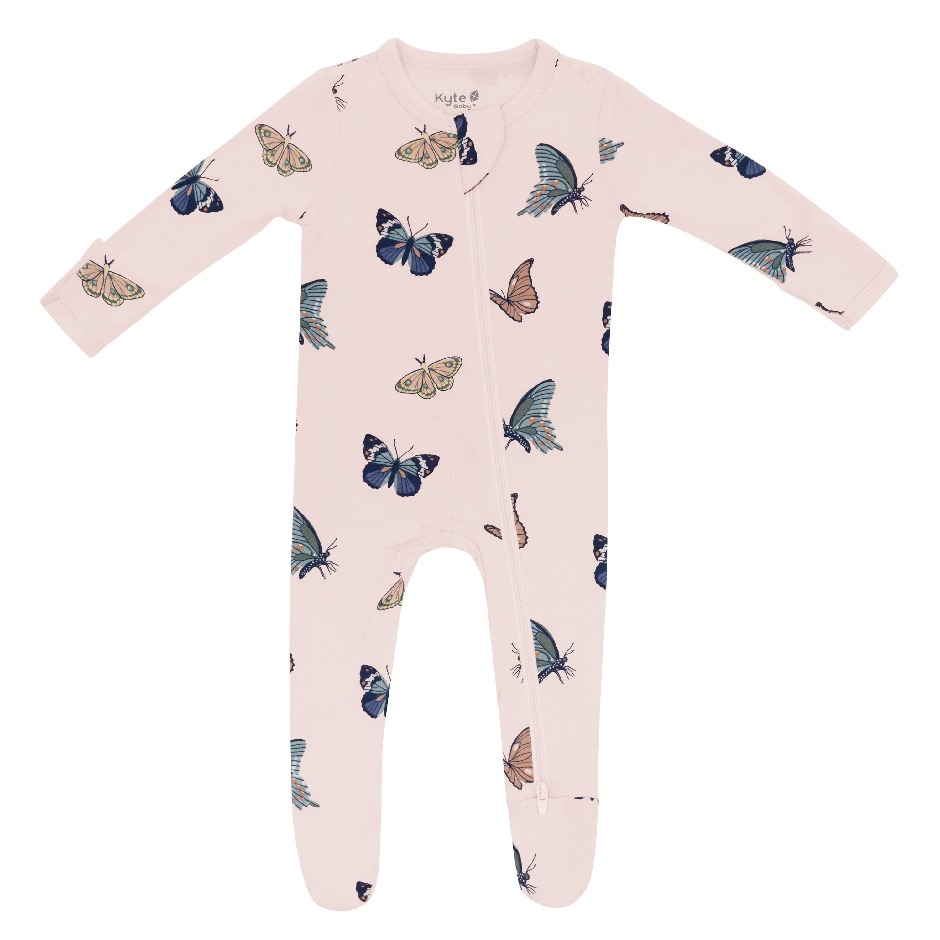Zippered Footie pajamas in Blush Butterfly