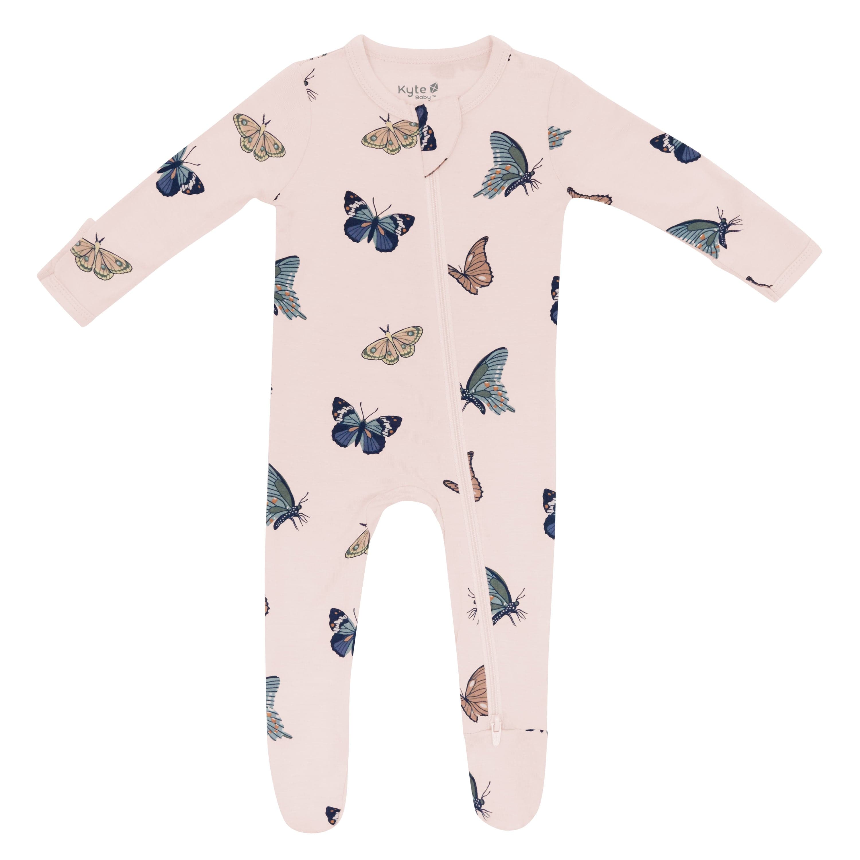 Kyte Baby Zippered Footies Zippered Footie in Blush Butterfly