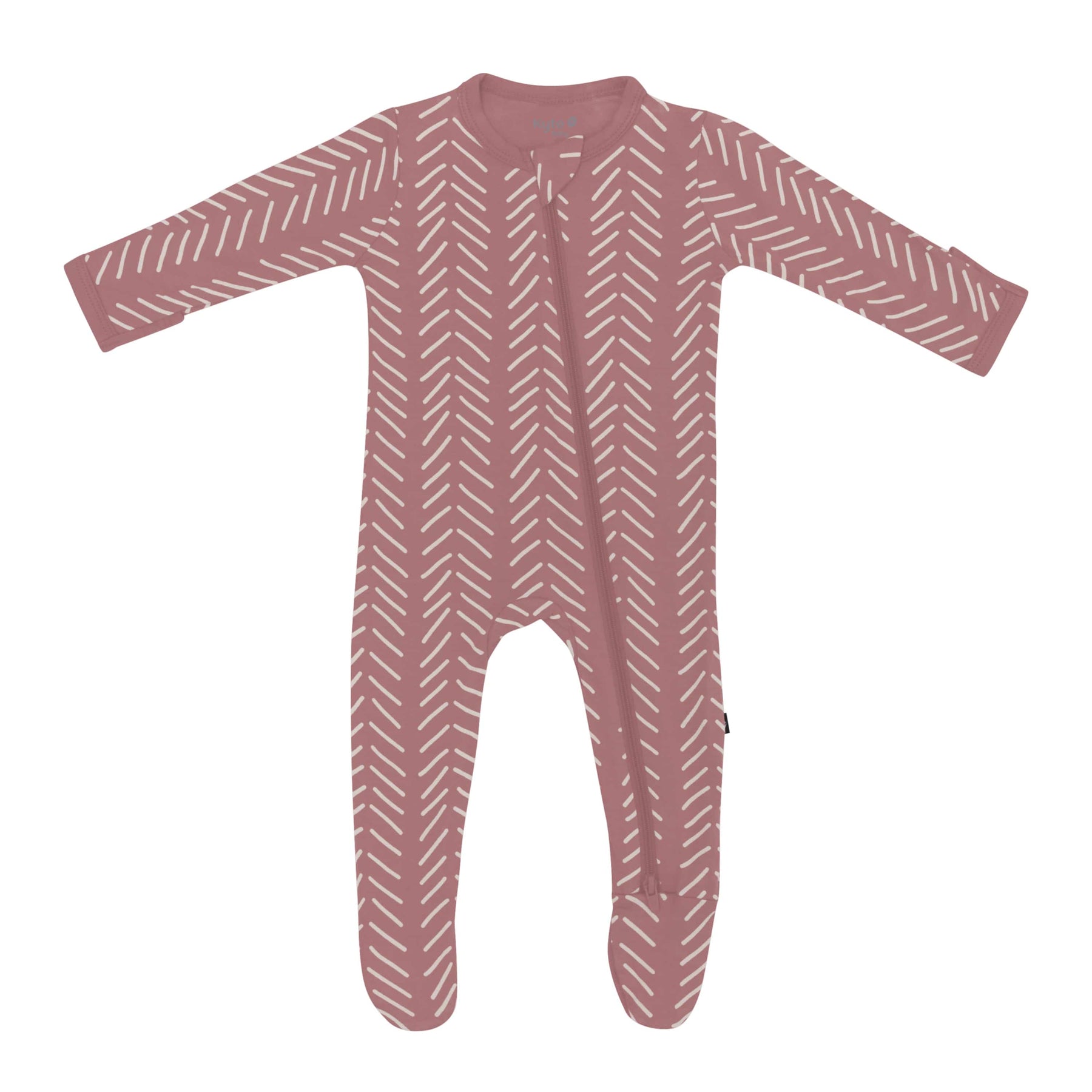 Kyte Baby Zippered Footies Zippered Footie in Dusty Rose Herringbone