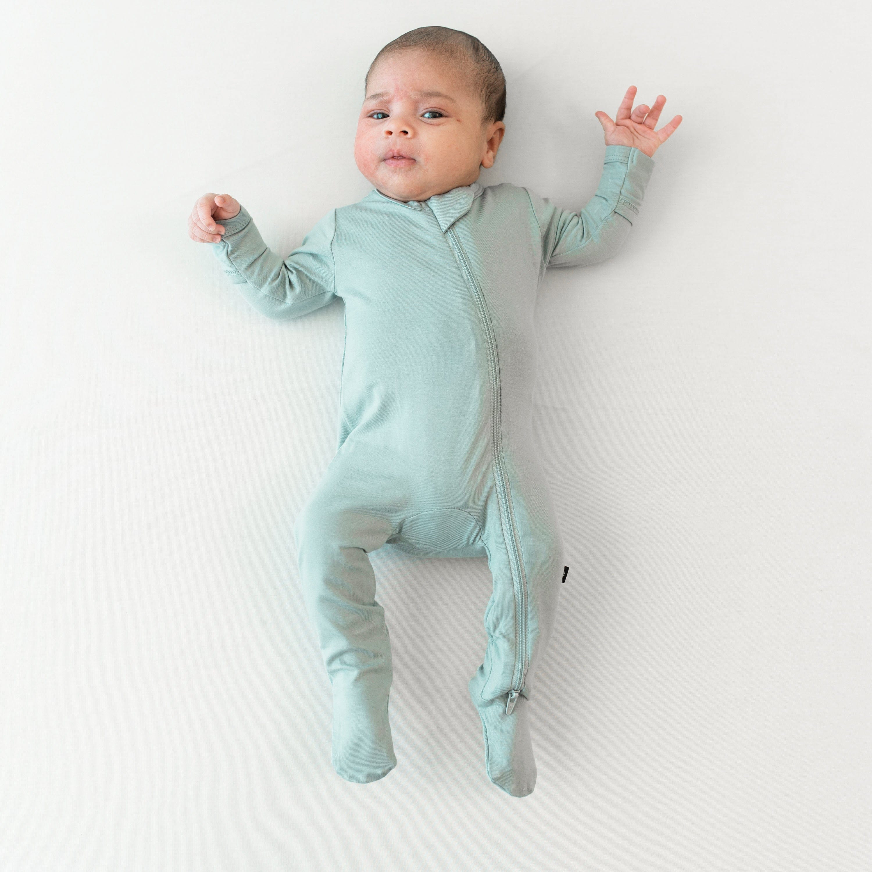 Zippered Footie in Sage Baby Footie Pajamas Kyte Baby