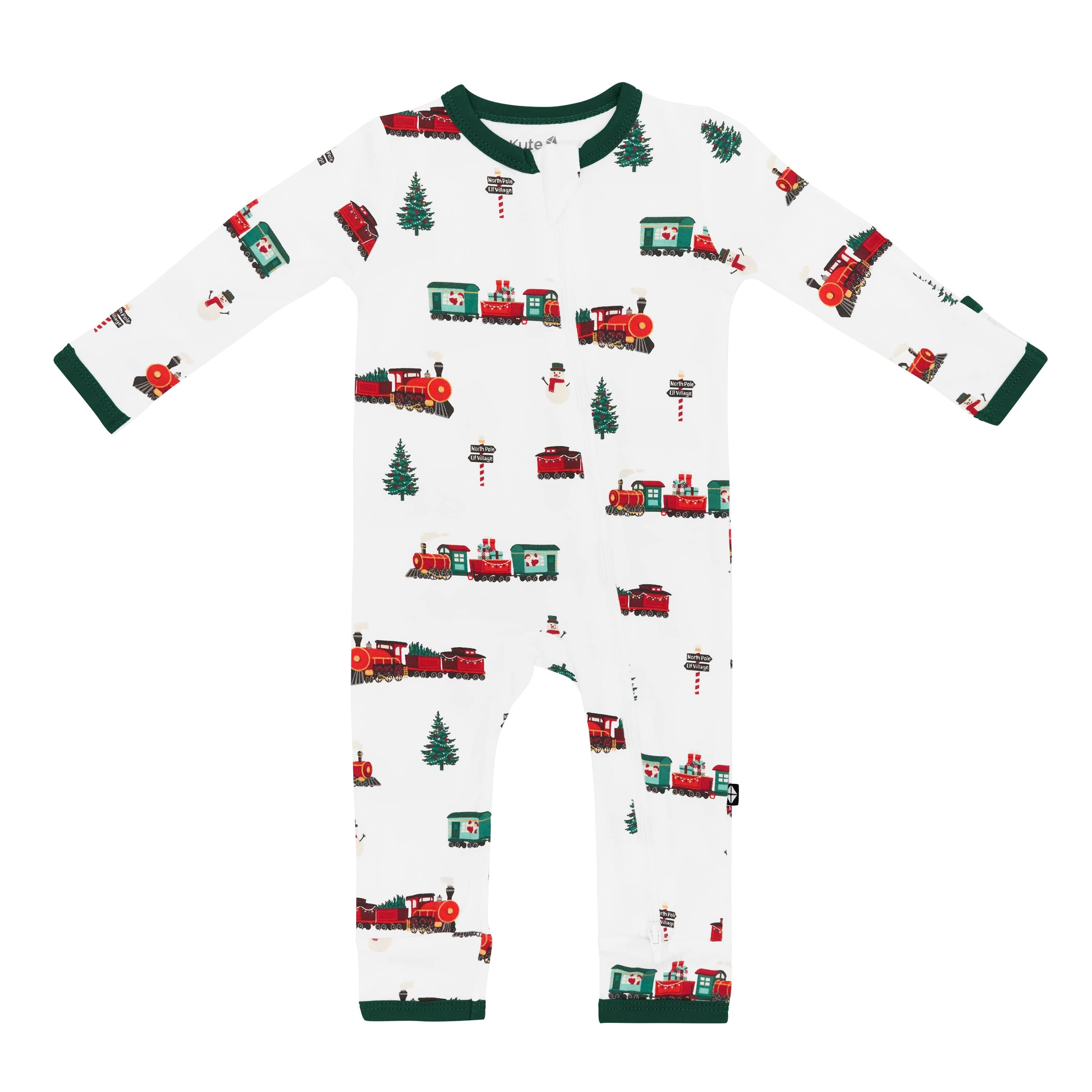 Kyte Baby Zippered Rompers Zippered Romper in Holiday Train