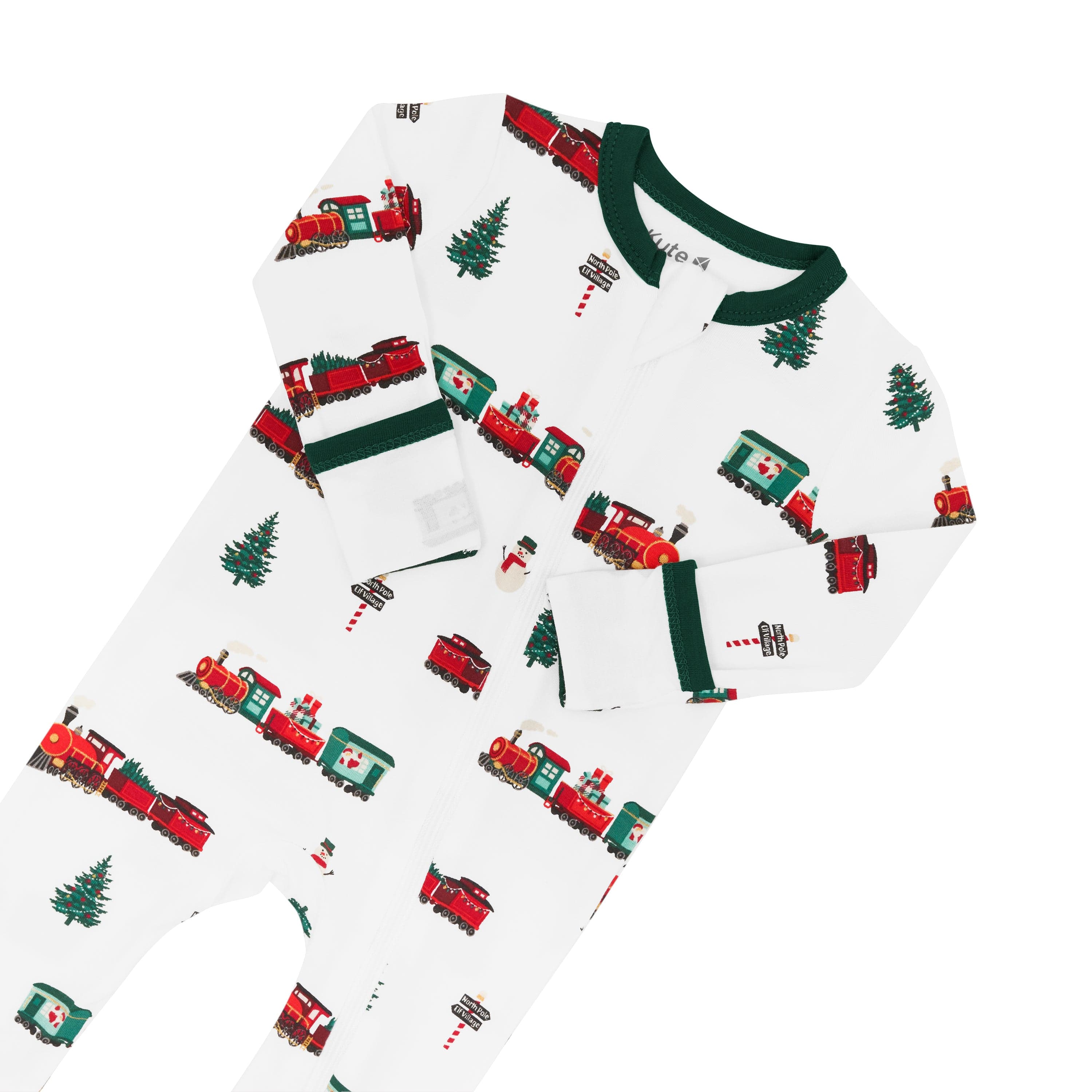 Kyte Baby Zippered Rompers Zippered Romper in Holiday Train